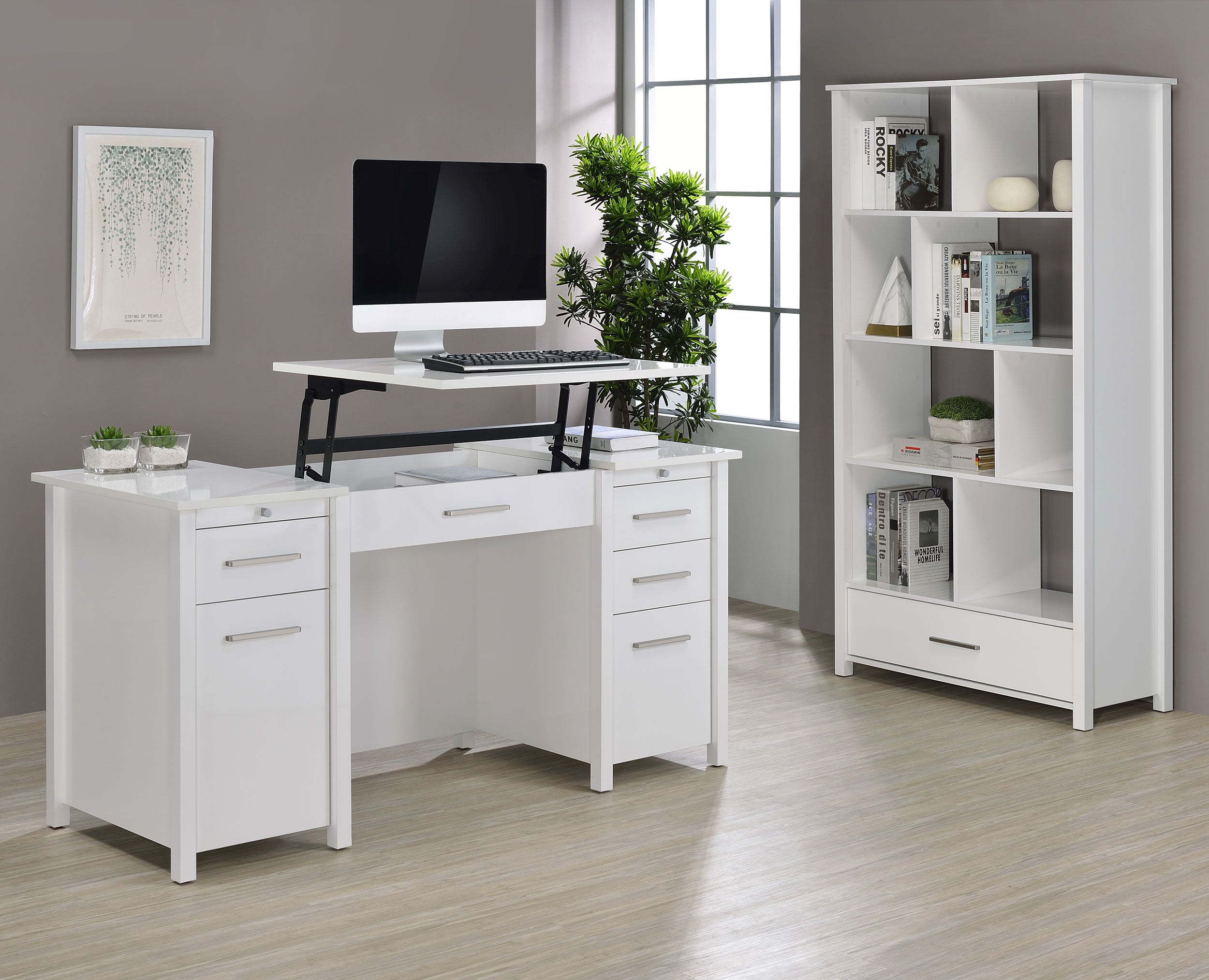 Dylan 60-inch 4-drawer Lift Top Office Desk White High Gloss — view 16