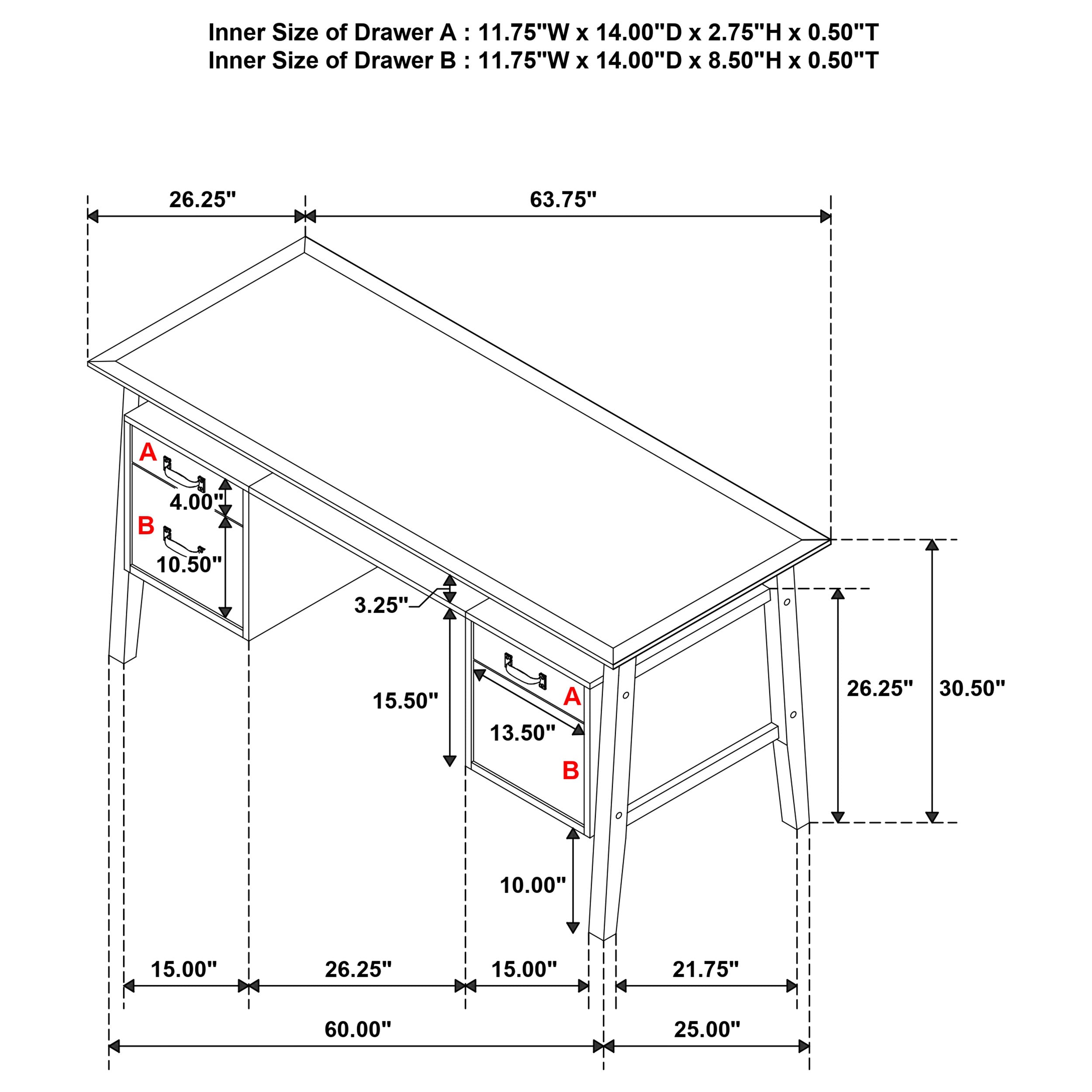 Goodson 64-inch 4-Drawer Double Pedestal Computer Desk Black — view 15