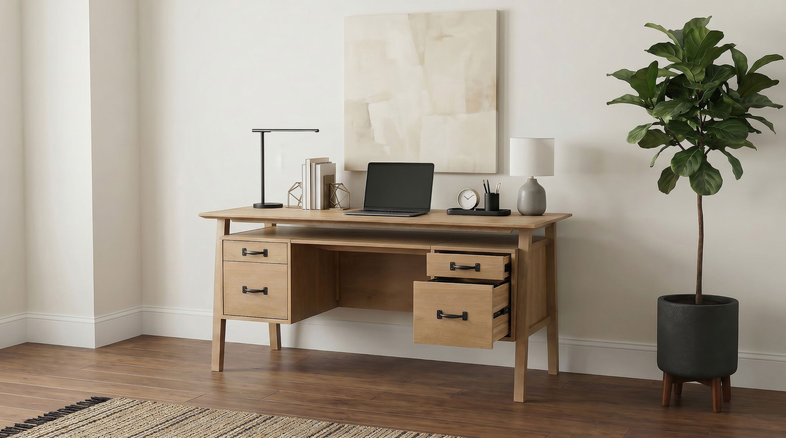 Goodson 64-inch 4-Drawer Double Pedestal Computer Desk Distressed Light Brown — view 3