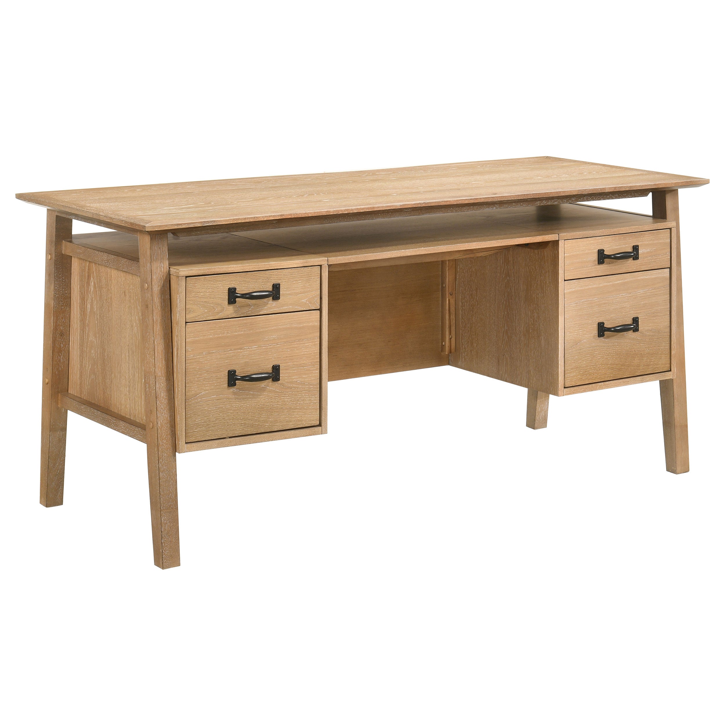 Goodson 64-inch 4-Drawer Double Pedestal Computer Desk Distressed Light Brown — view 4