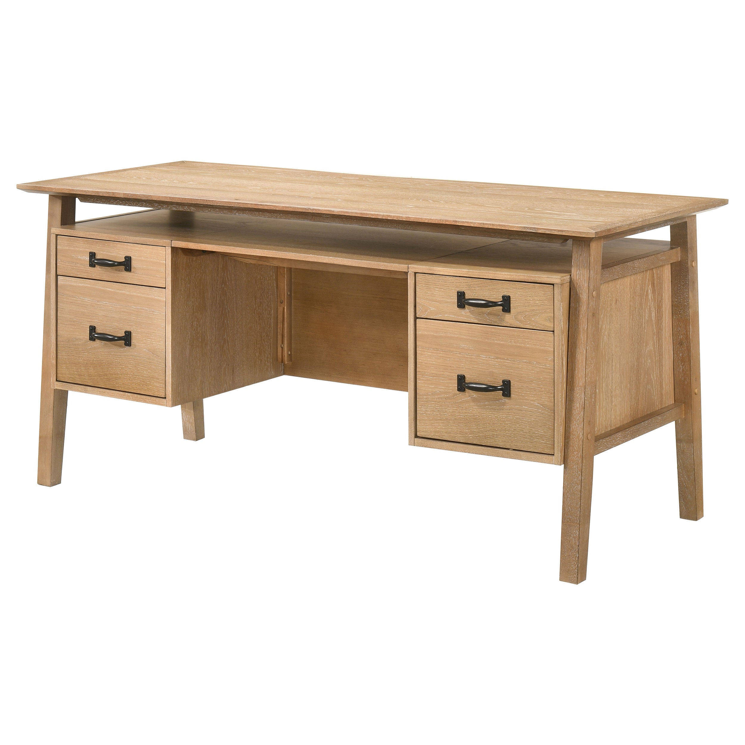 Goodson 64-inch 4-Drawer Double Pedestal Computer Desk Distressed Light Brown — view 6