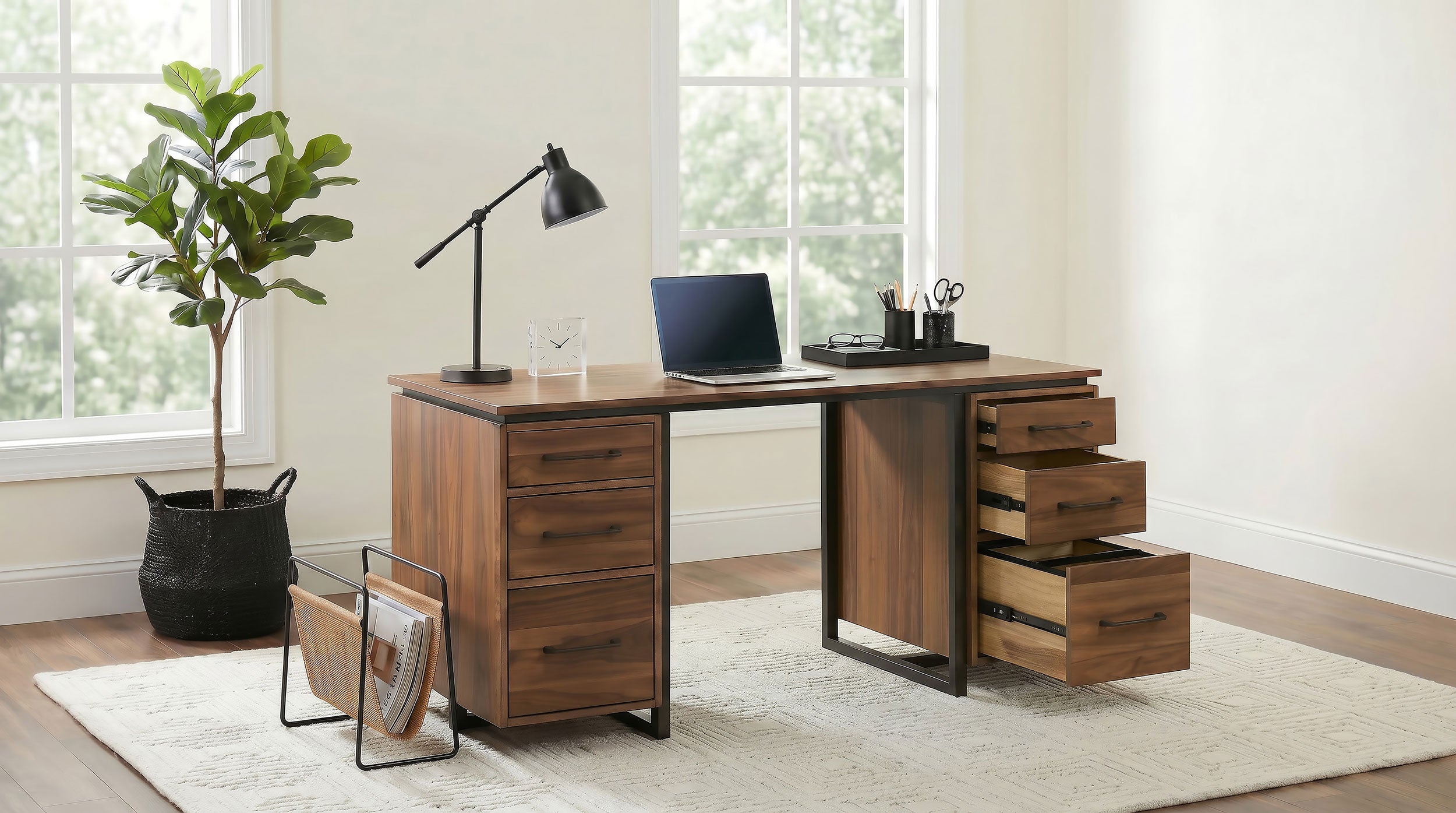 Berhalter 6-Drawer Double Pedestal File Computer Desk — view 3