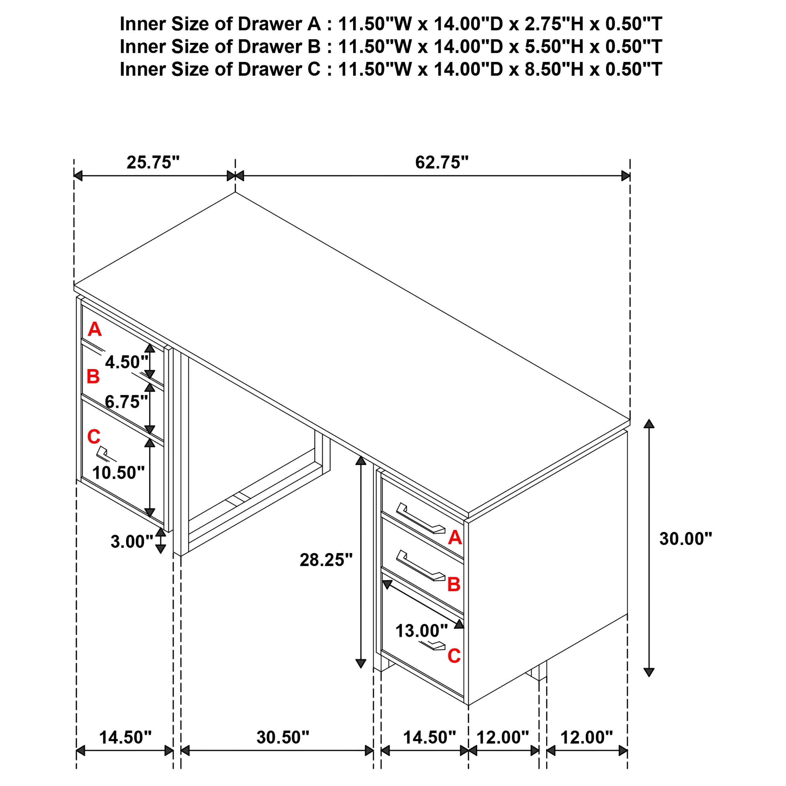Berhalter 6-Drawer Double Pedestal File Computer Desk — view 15