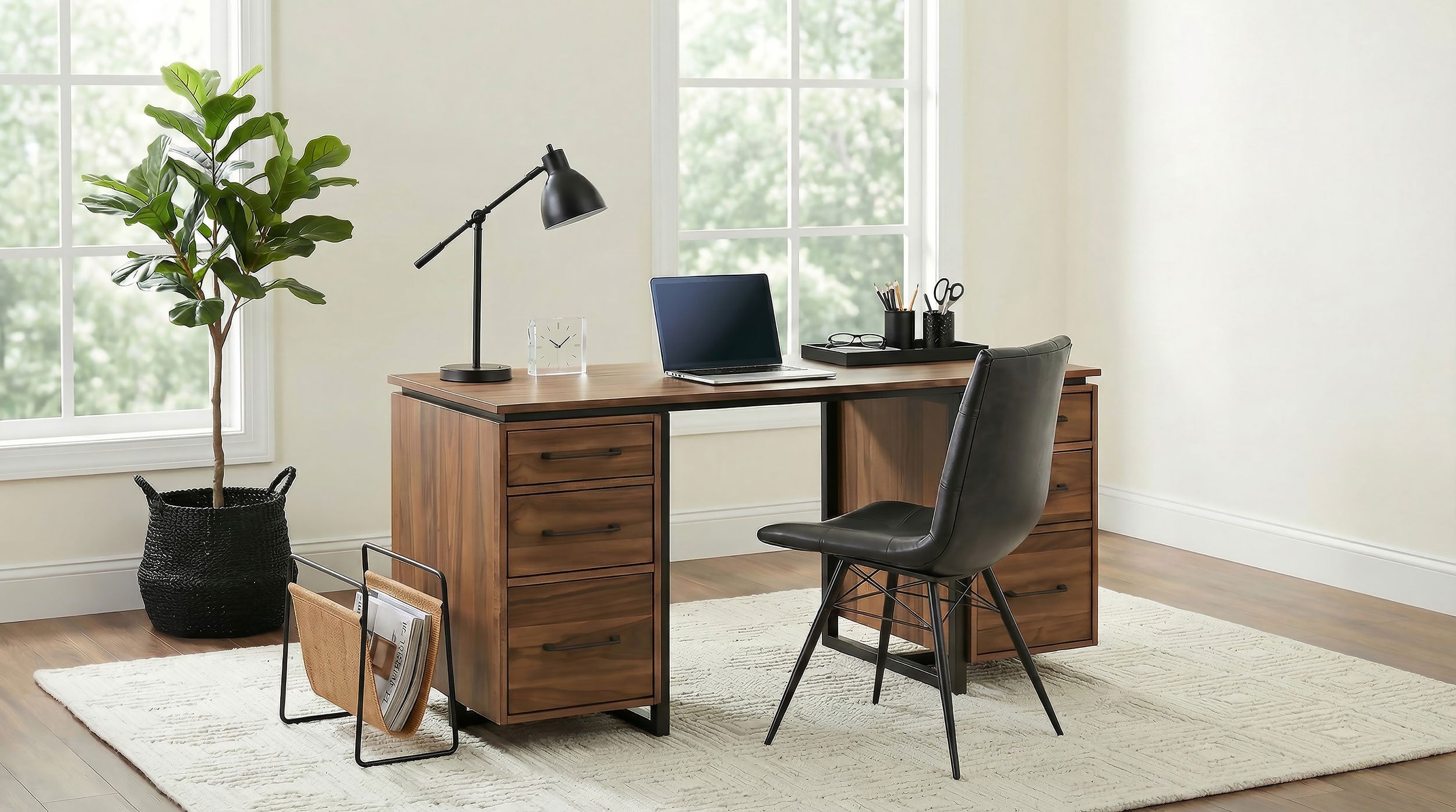 Berhalter 6-Drawer Double Pedestal File Computer Desk — view 16