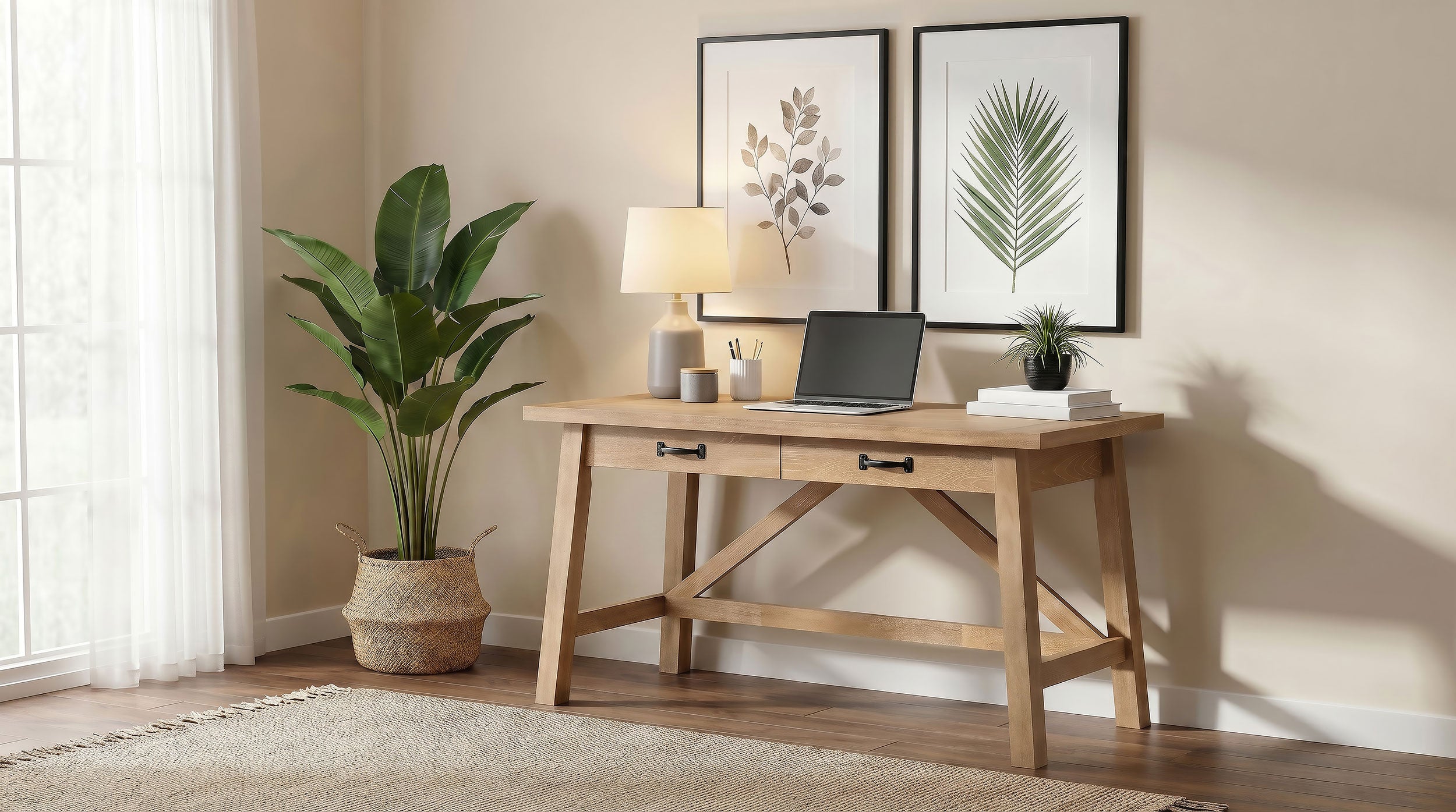 Fabian 54-inch 2-drawer Computer Writing Desk Distressed Light Brown — view 2