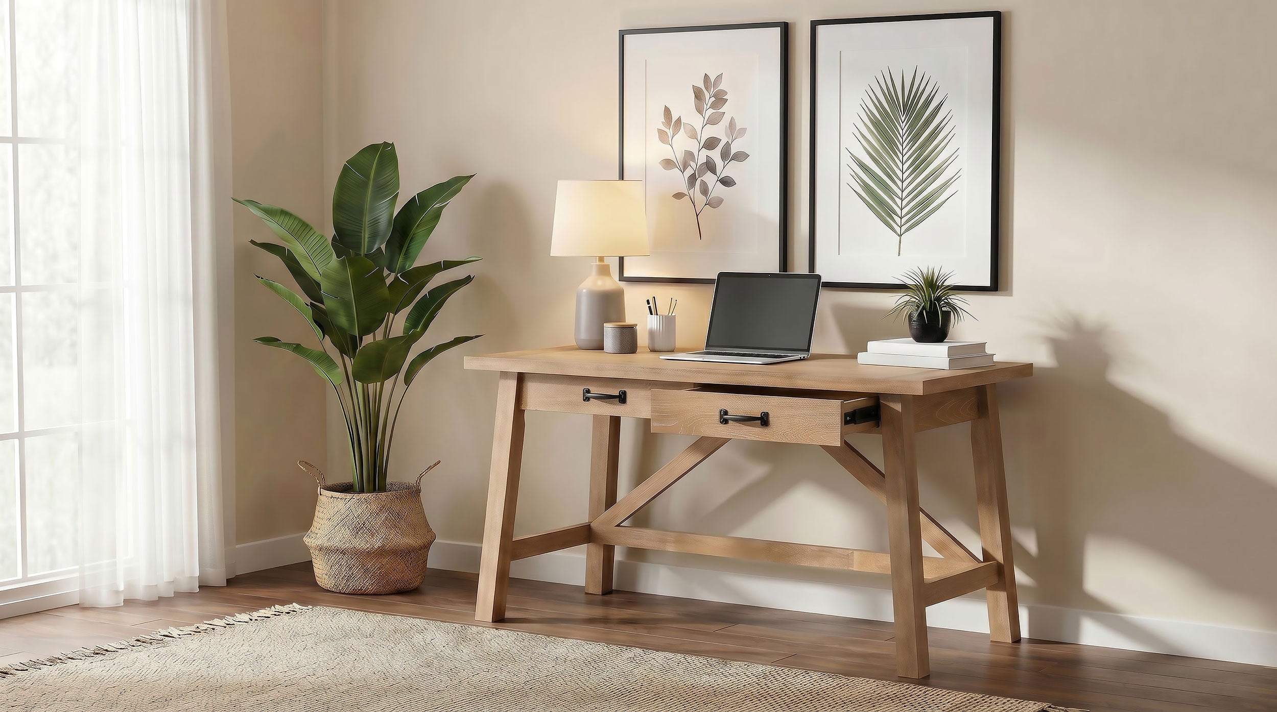 Fabian 54-inch 2-drawer Computer Writing Desk Distressed Light Brown — view 3