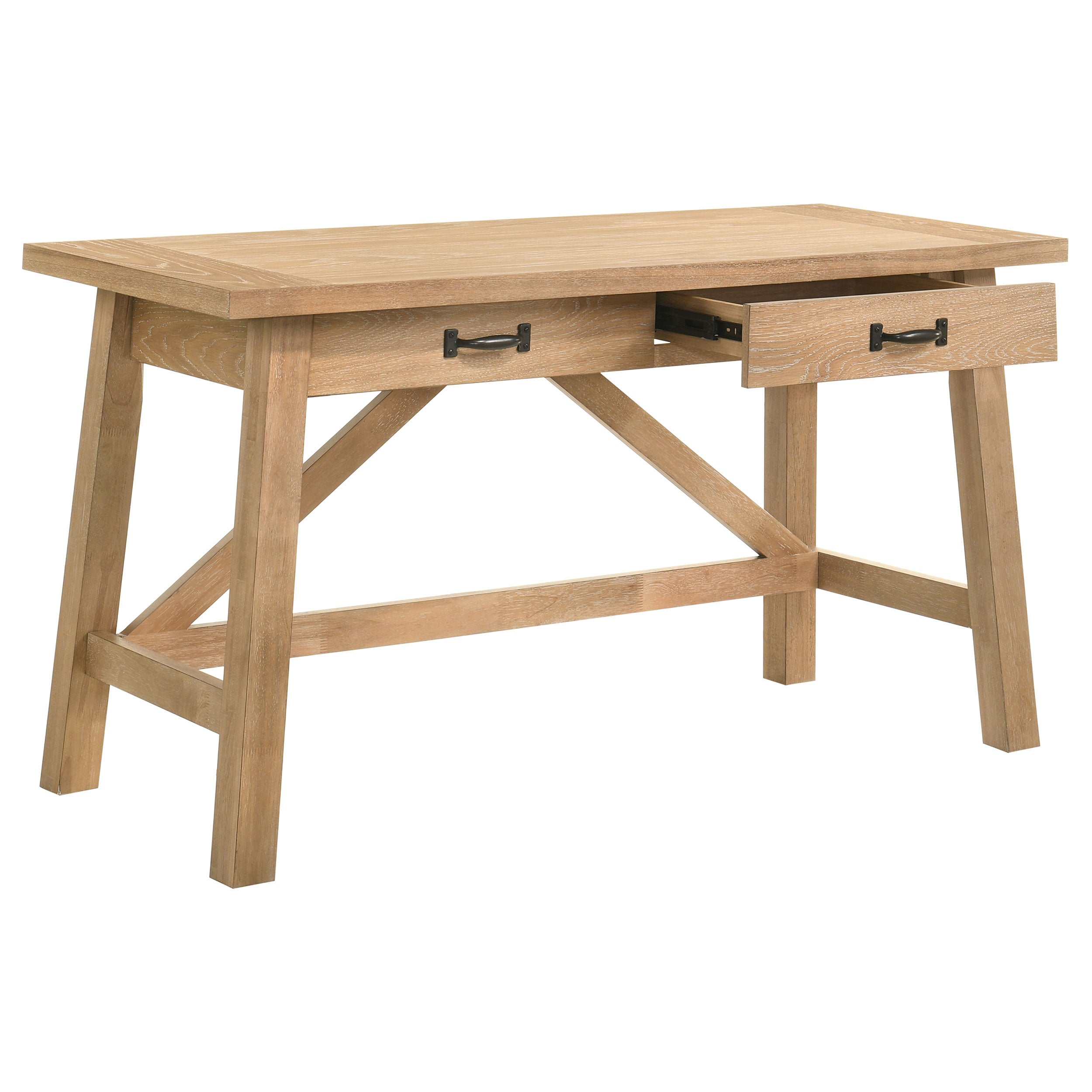 Fabian 54-inch 2-drawer Computer Writing Desk Distressed Light Brown — view 4