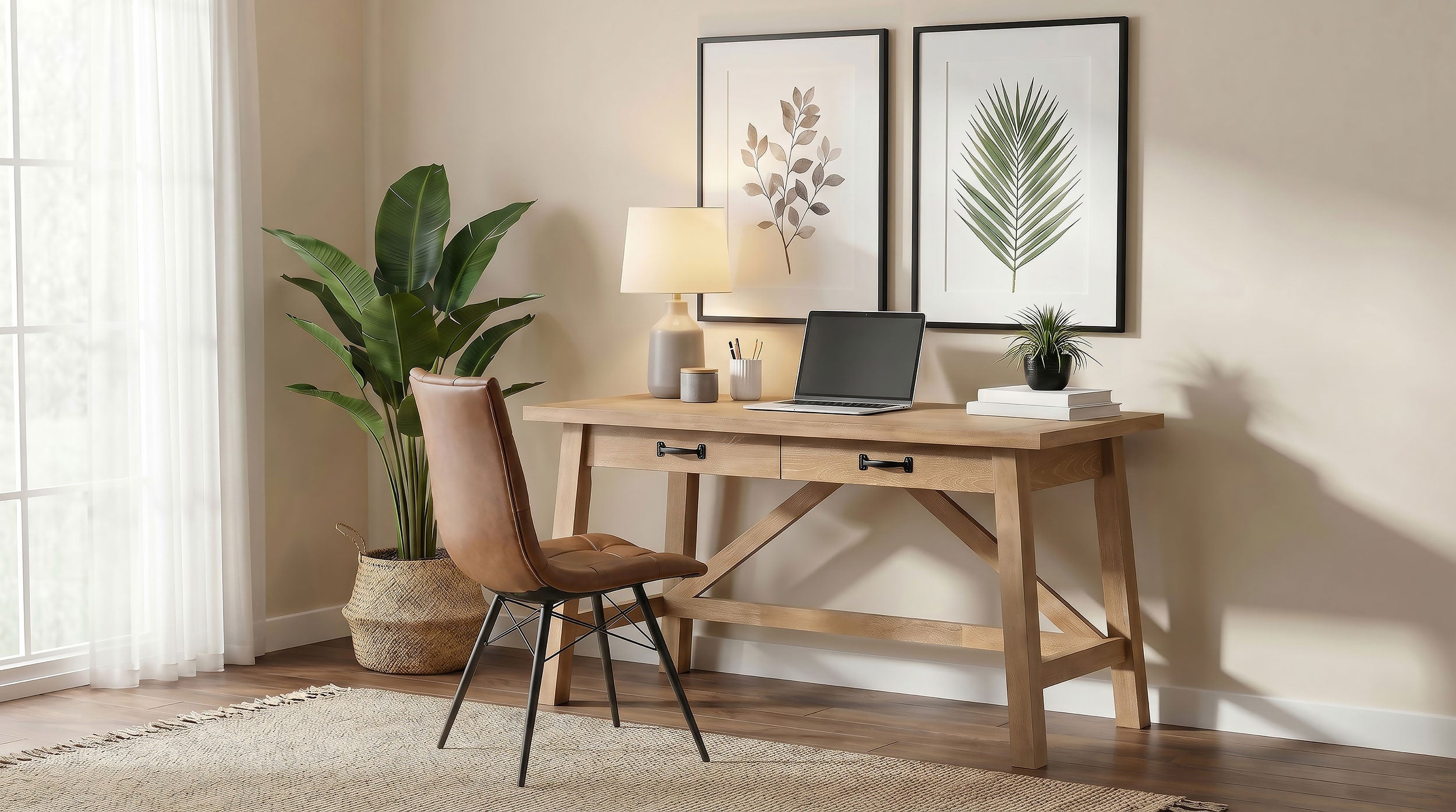 Fabian 54-inch 2-drawer Computer Writing Desk Distressed Light Brown — view 16