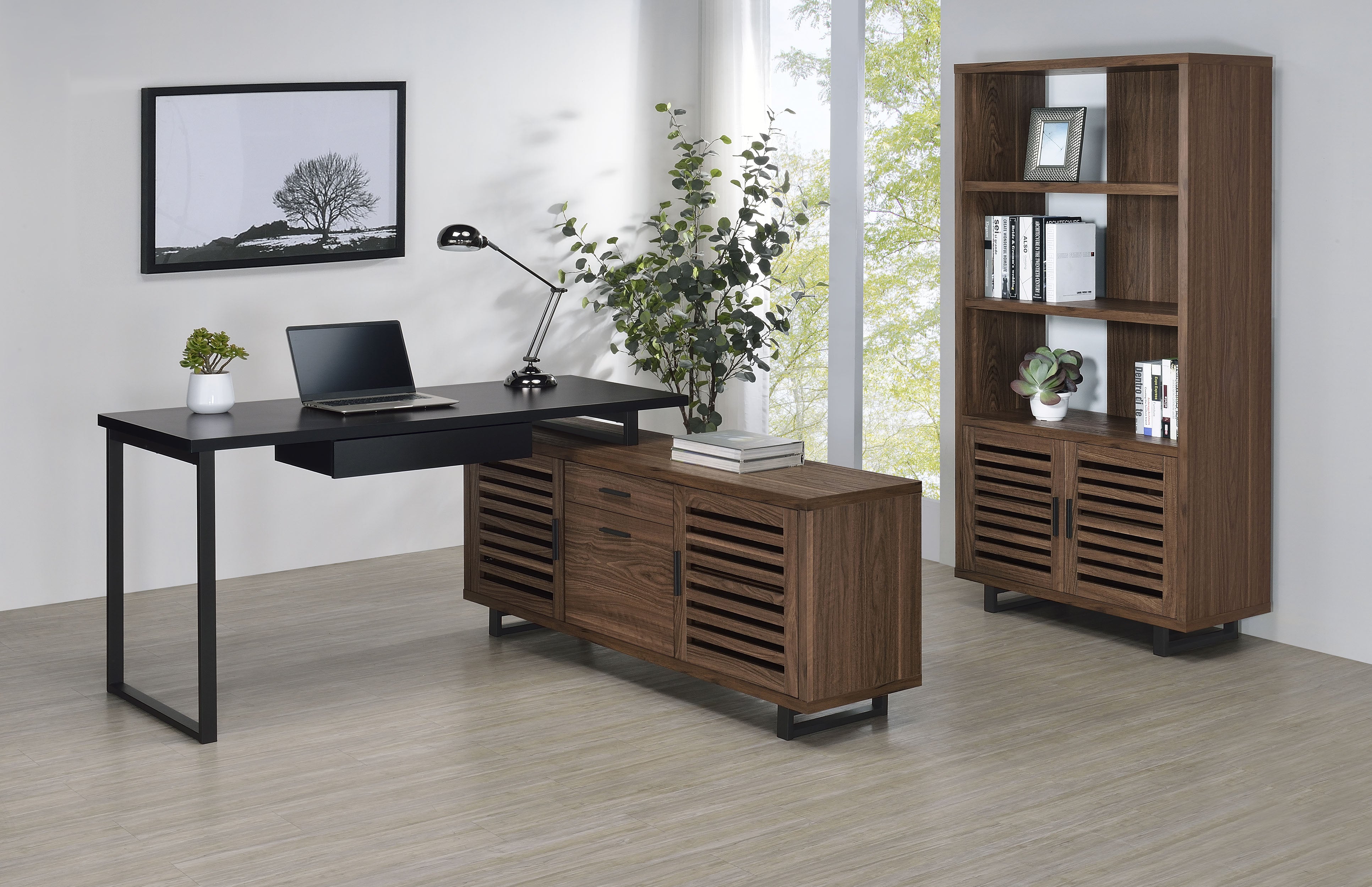 Maddox 60-inch L-Shape Office Computer Desk Black and Walnut — view 13