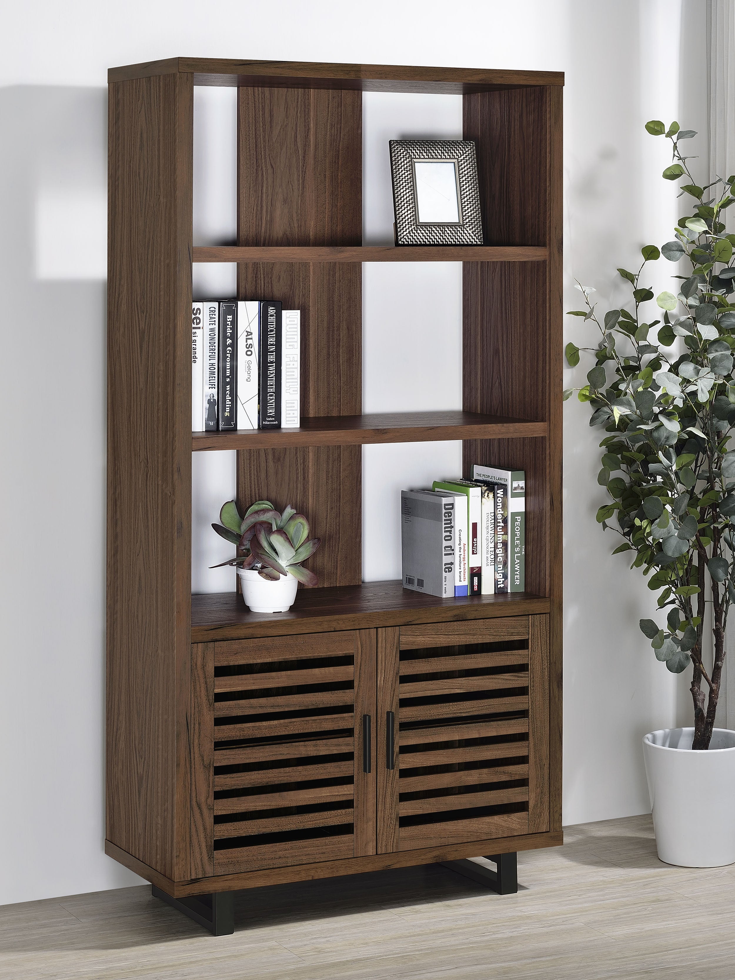 Maddox 71-inch 3-shelf Cabinet Bookcase Walnut — view 2