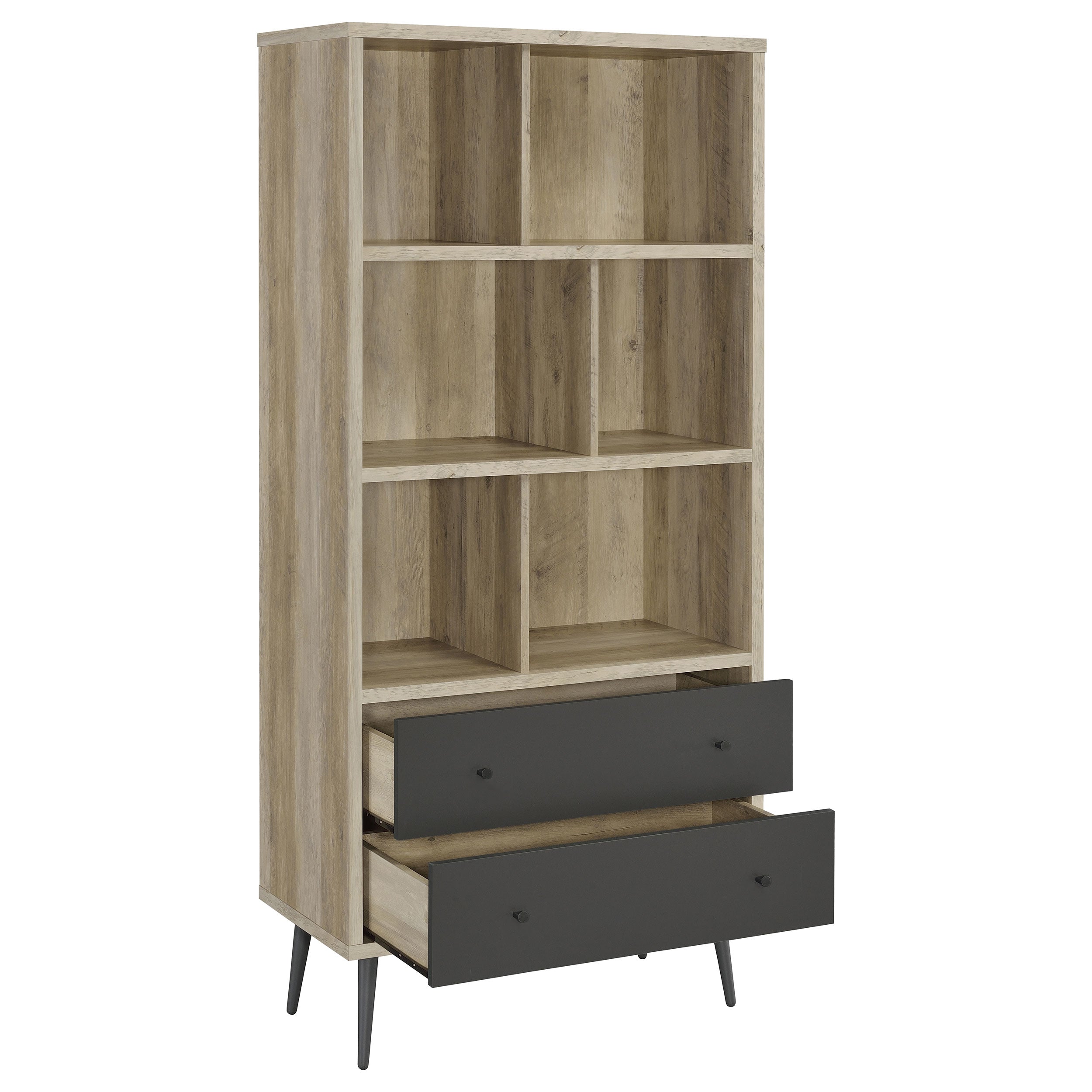 Maeve 70-inch 3-shelf Bookcase with Drawers Distressed Pine — view 3