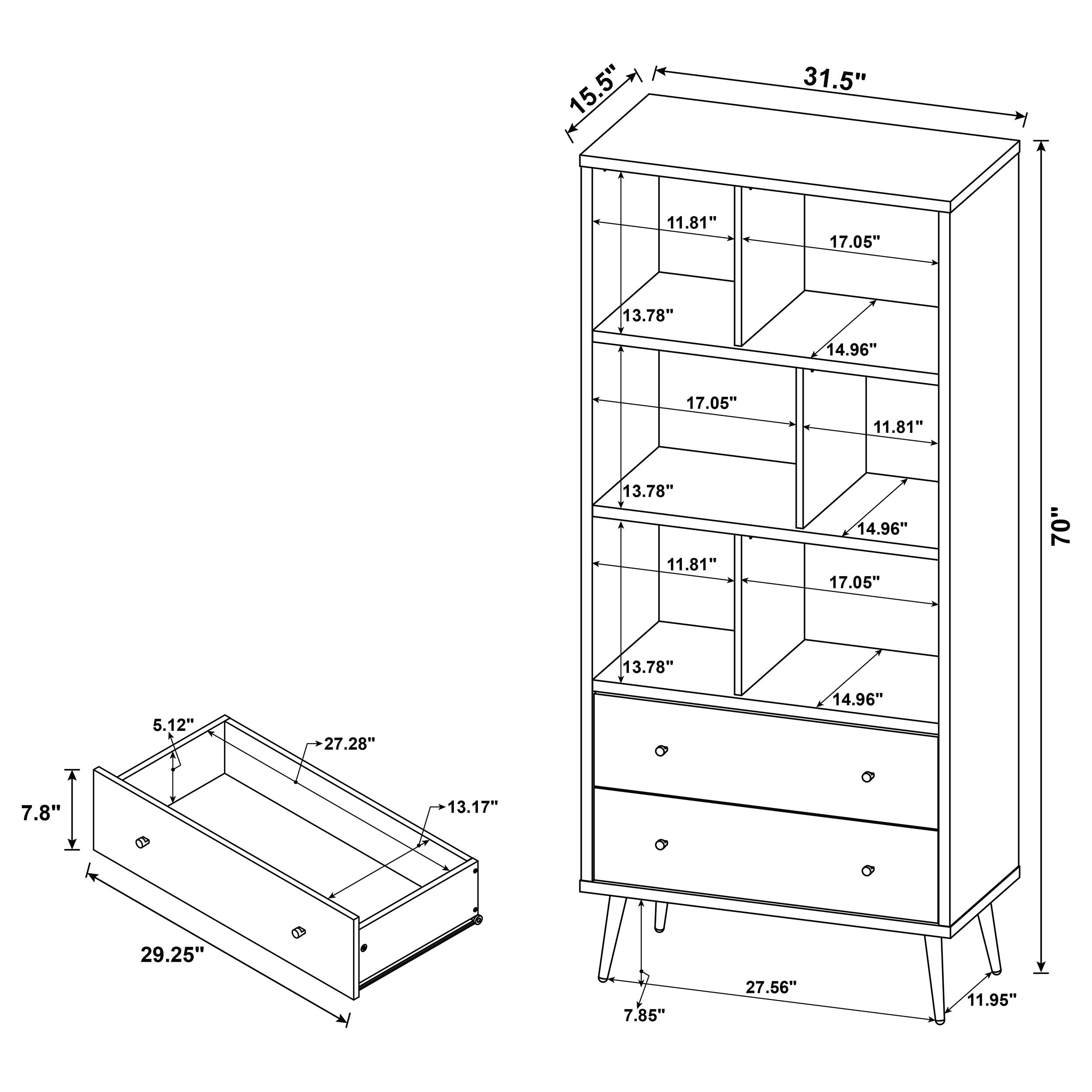 Maeve 70-inch 3-shelf Bookcase with Drawers Distressed Pine — view 14