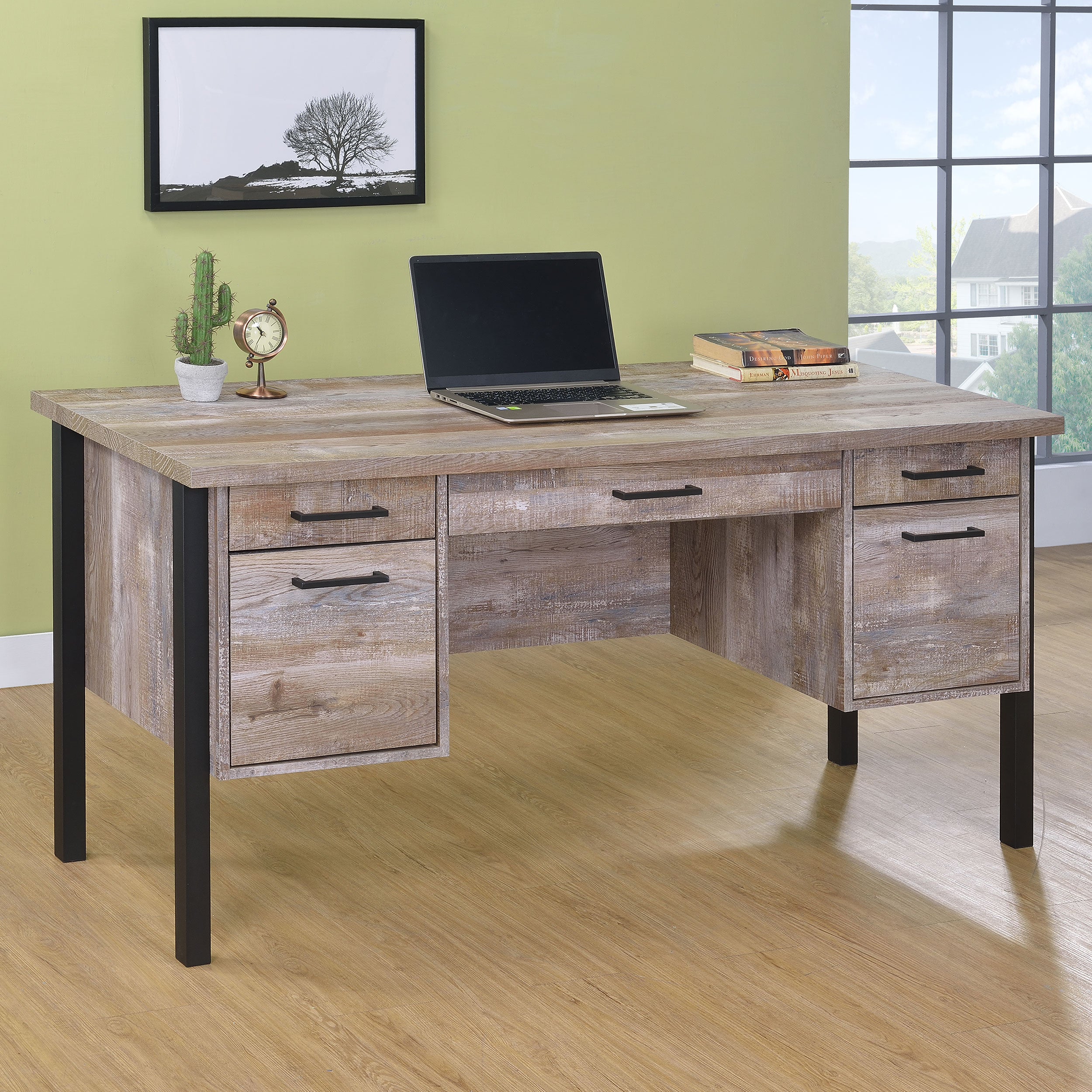 Samson 60-inch 4-drawer Office Computer Desk Weathered Oak — view 2