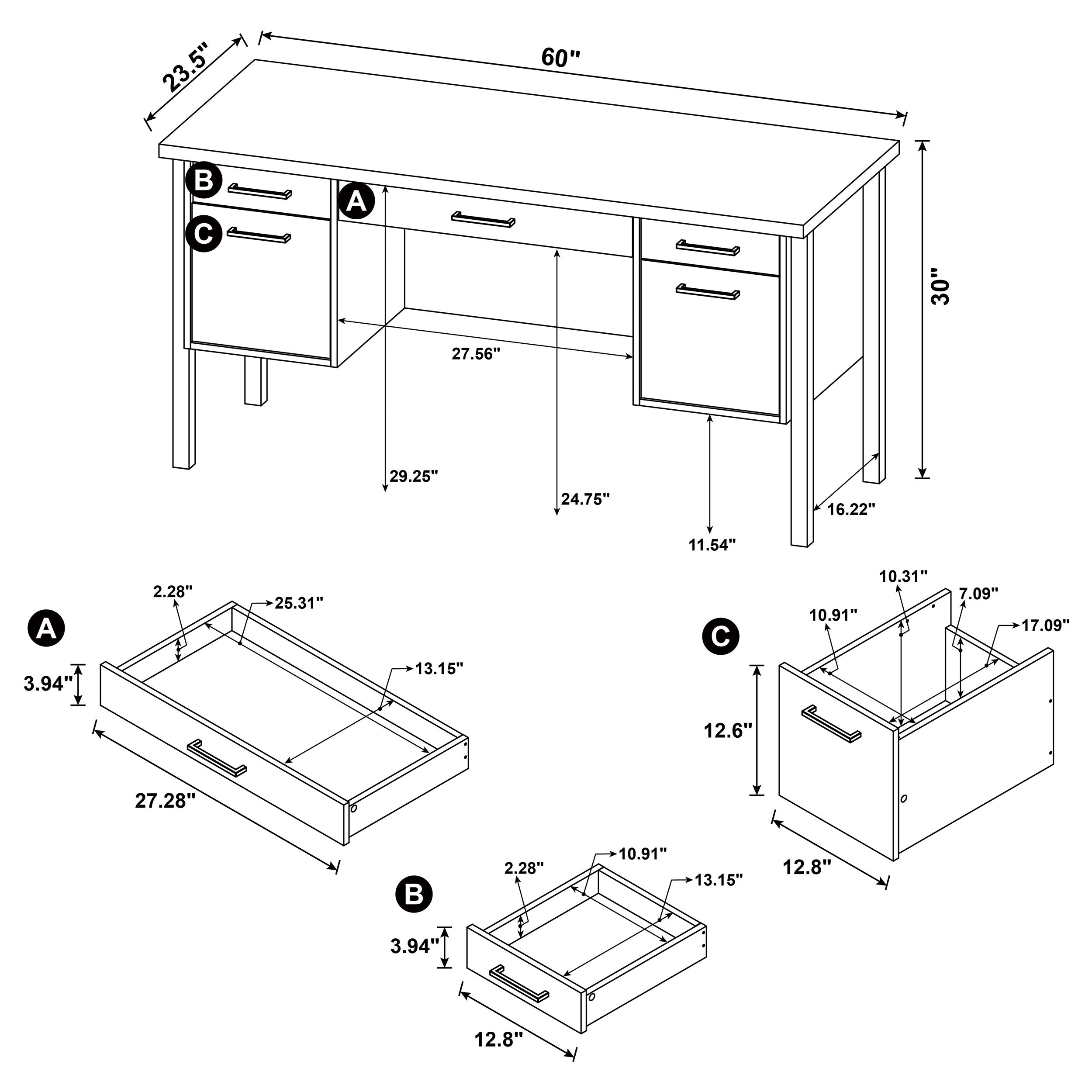 Samson 60-inch 4-drawer Office Computer Desk Weathered Oak — view 11