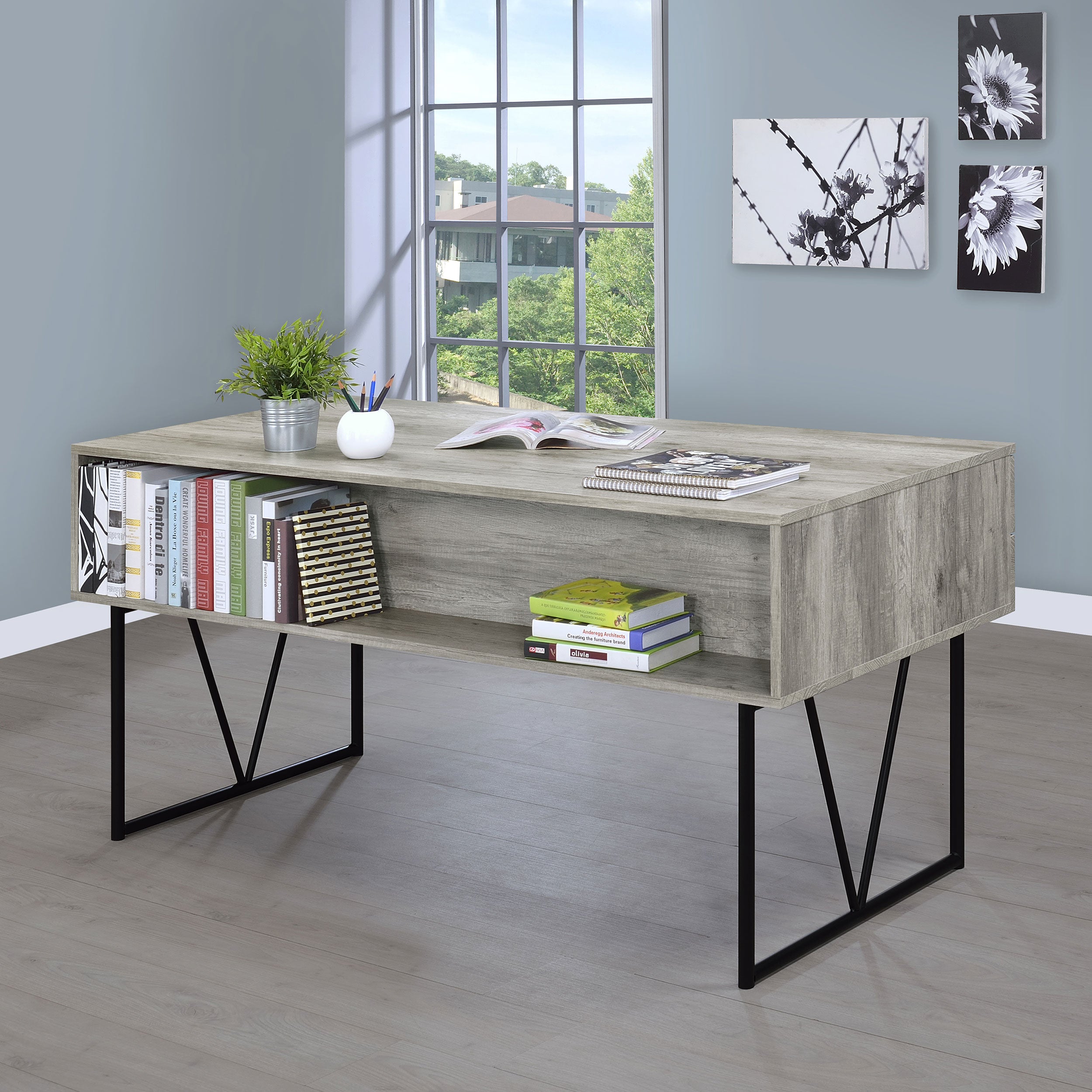Analiese 63-inch 4-drawer Writing Desk Grey Driftwood — view 3