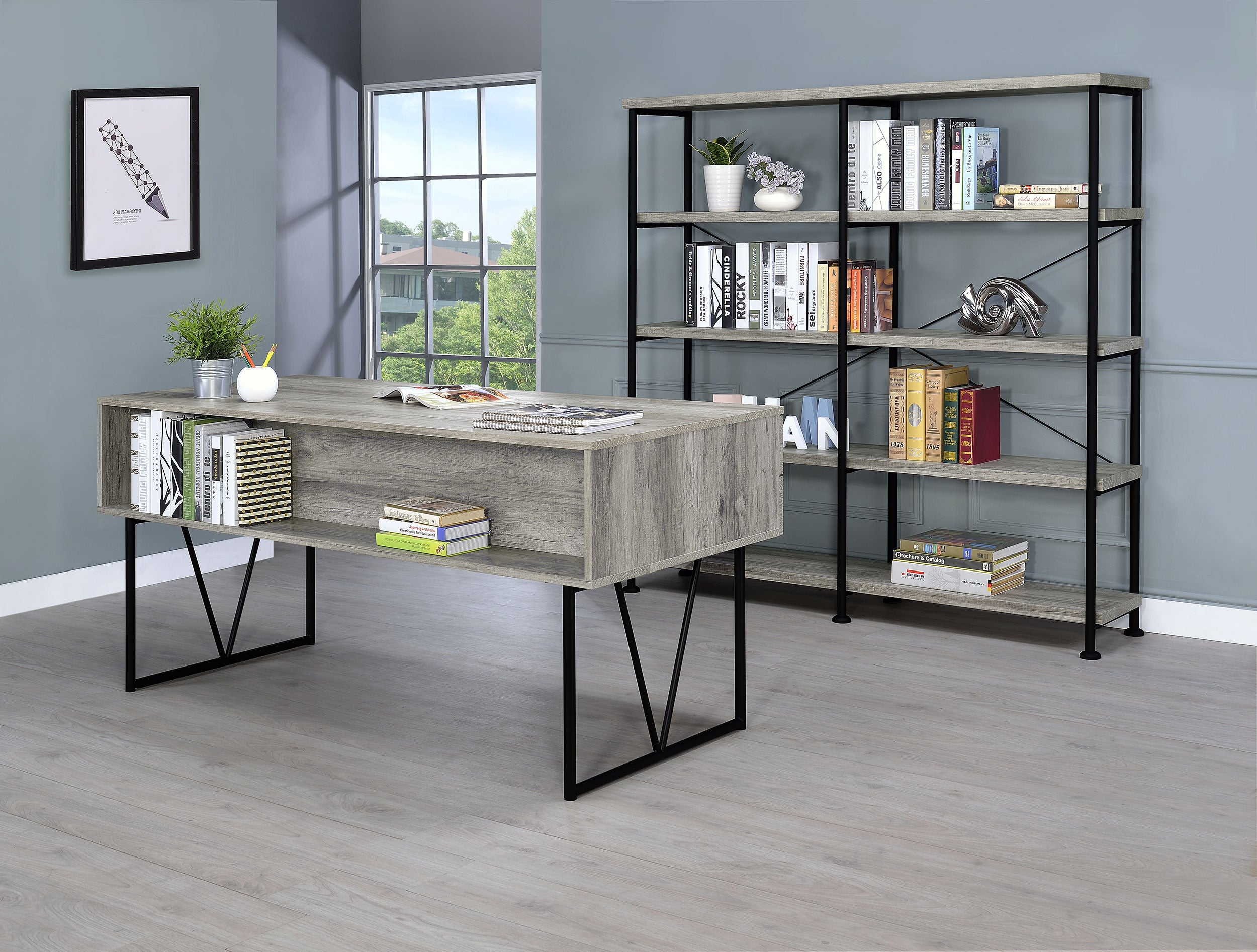 Analiese 63-inch 4-drawer Writing Desk Grey Driftwood — view 12