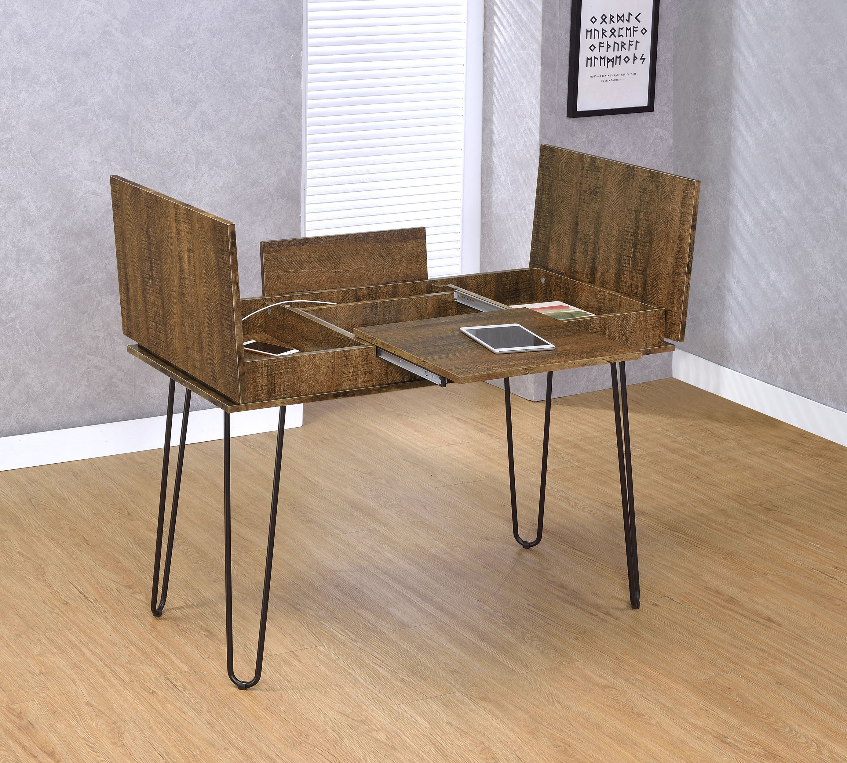 Sheeran 47-inch Writing Desk with Storage Rustic Amber — view 3