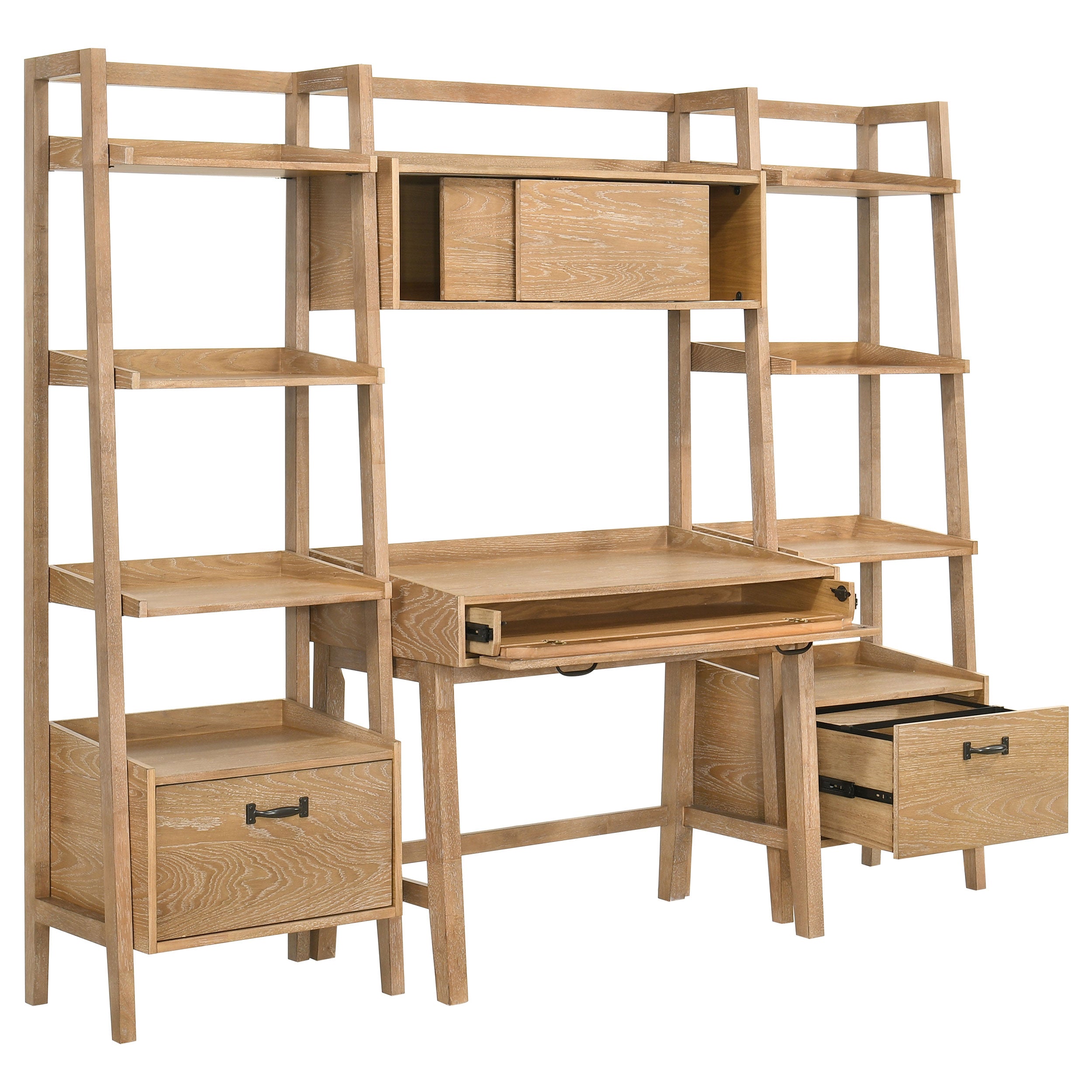 Fabian 4-piece Computer Desk and Bookshelf Set Distressed Light Brown — view 4