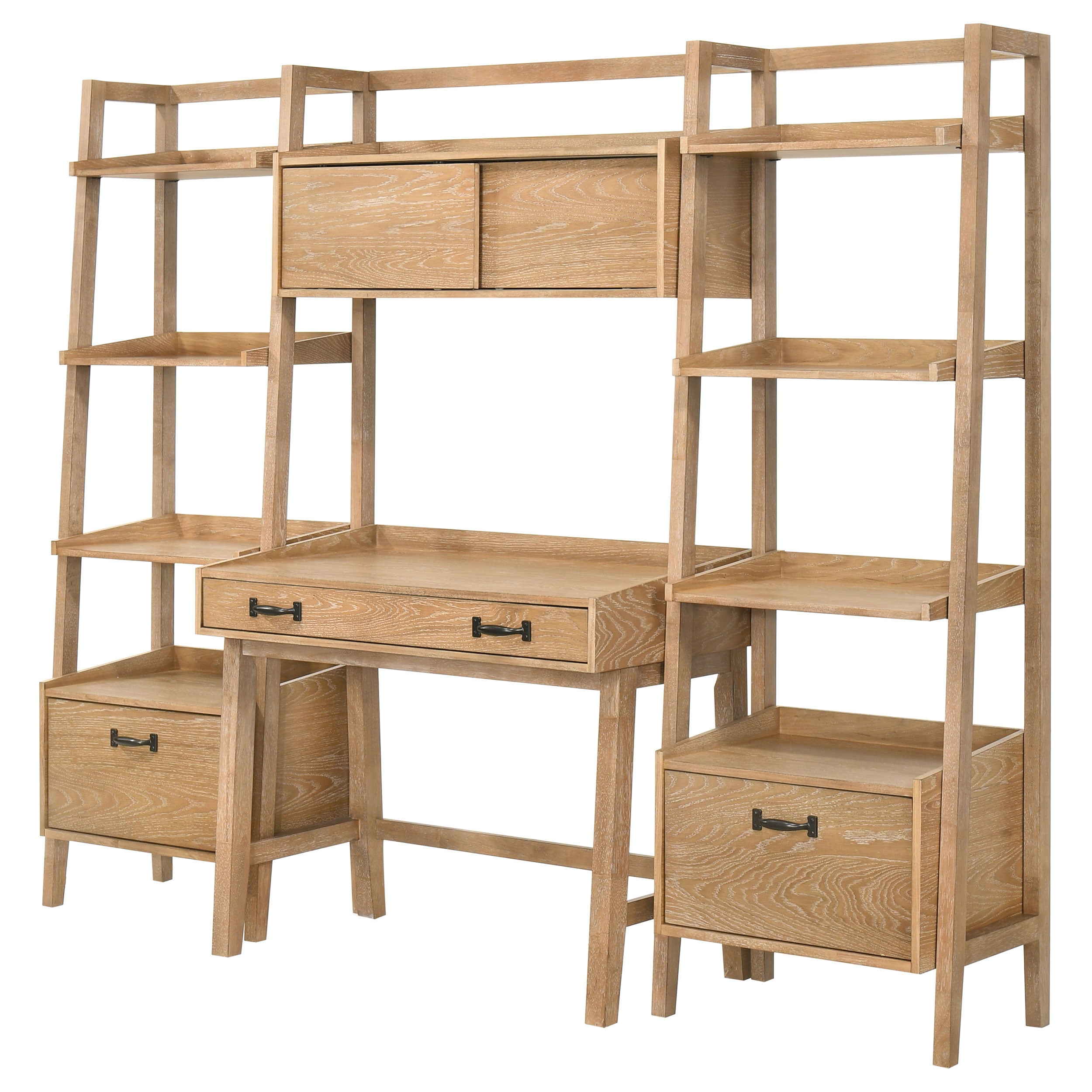 Fabian 4-piece Computer Desk and Bookshelf Set Distressed Light Brown — view 6