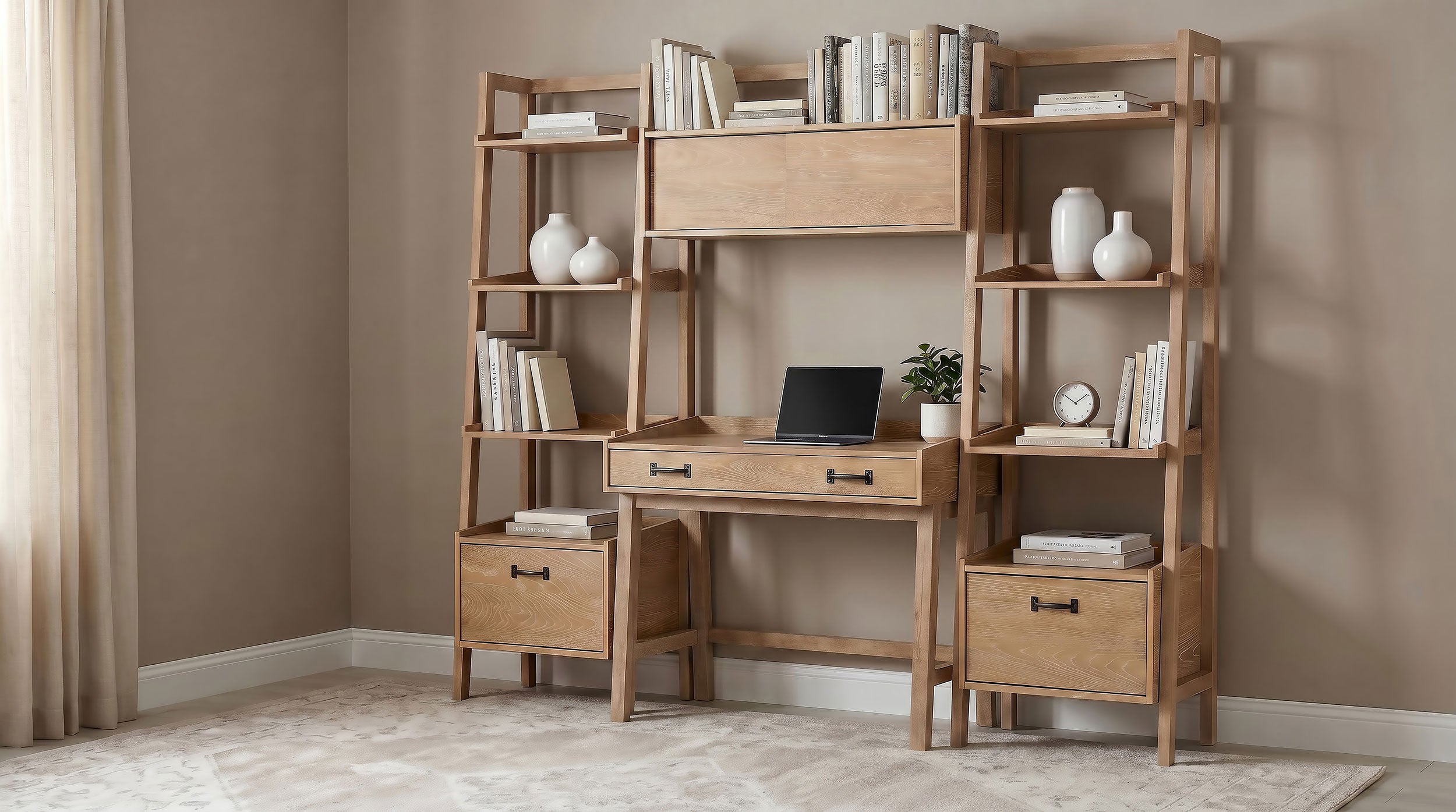 Fabian Bookshelf Bridge with Cubbies Distressed Light Brown — view 2