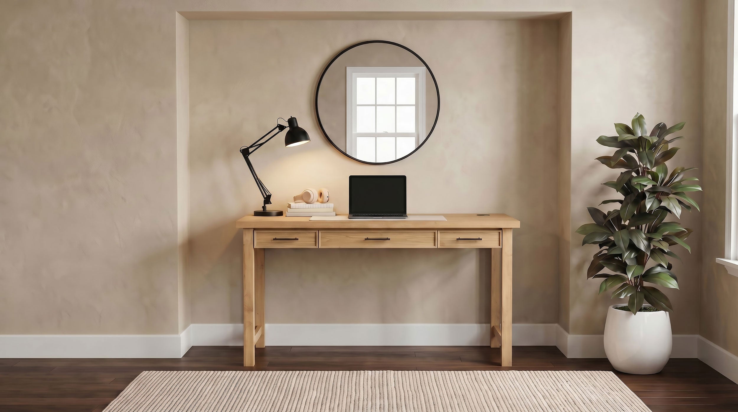Vermes 55-inch 3-drawer Writing Desk with Power Outlet Light Ash — view 2