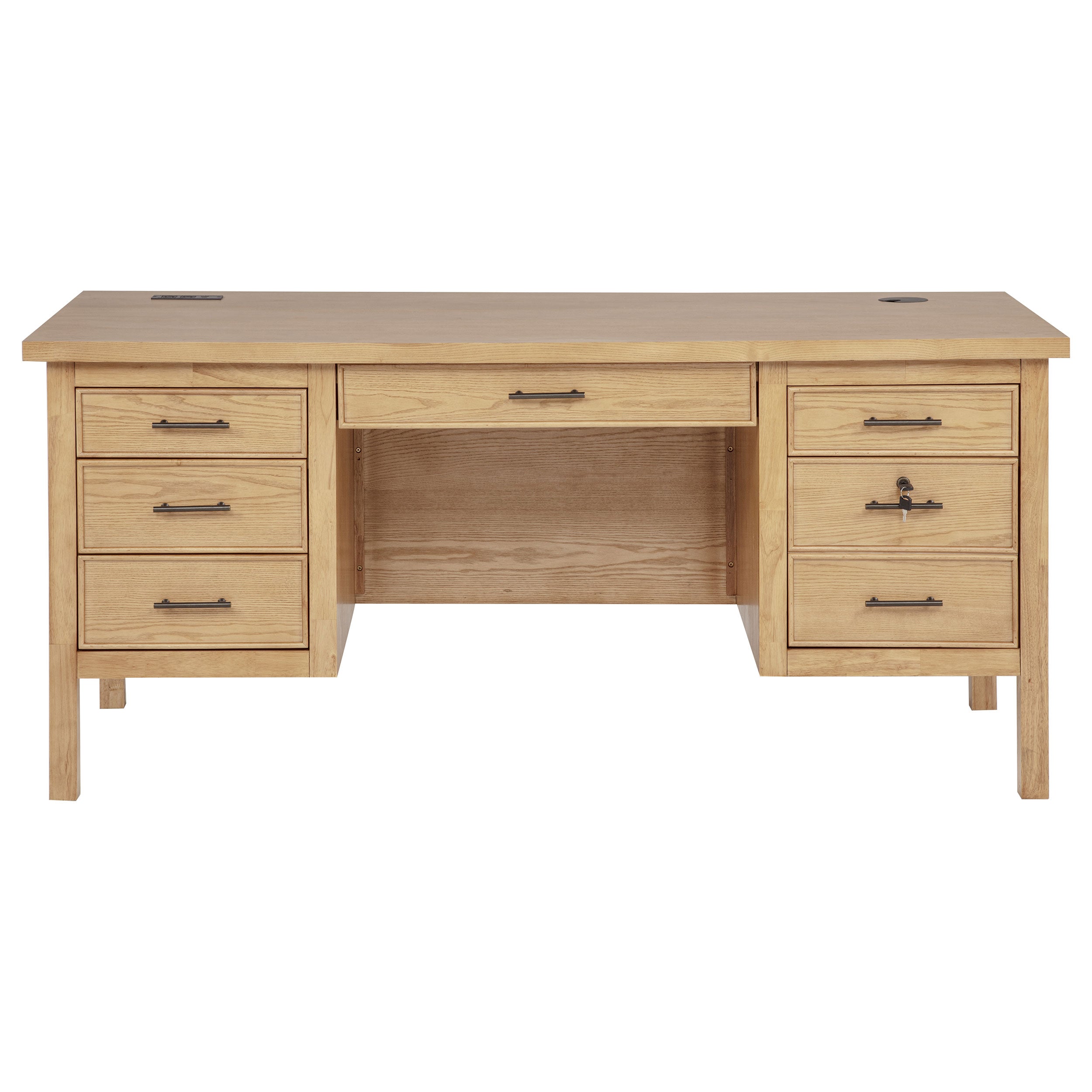 Vermes 66-inch 7-drawer Computer Desk with Power Outlet Light Ash — view 5