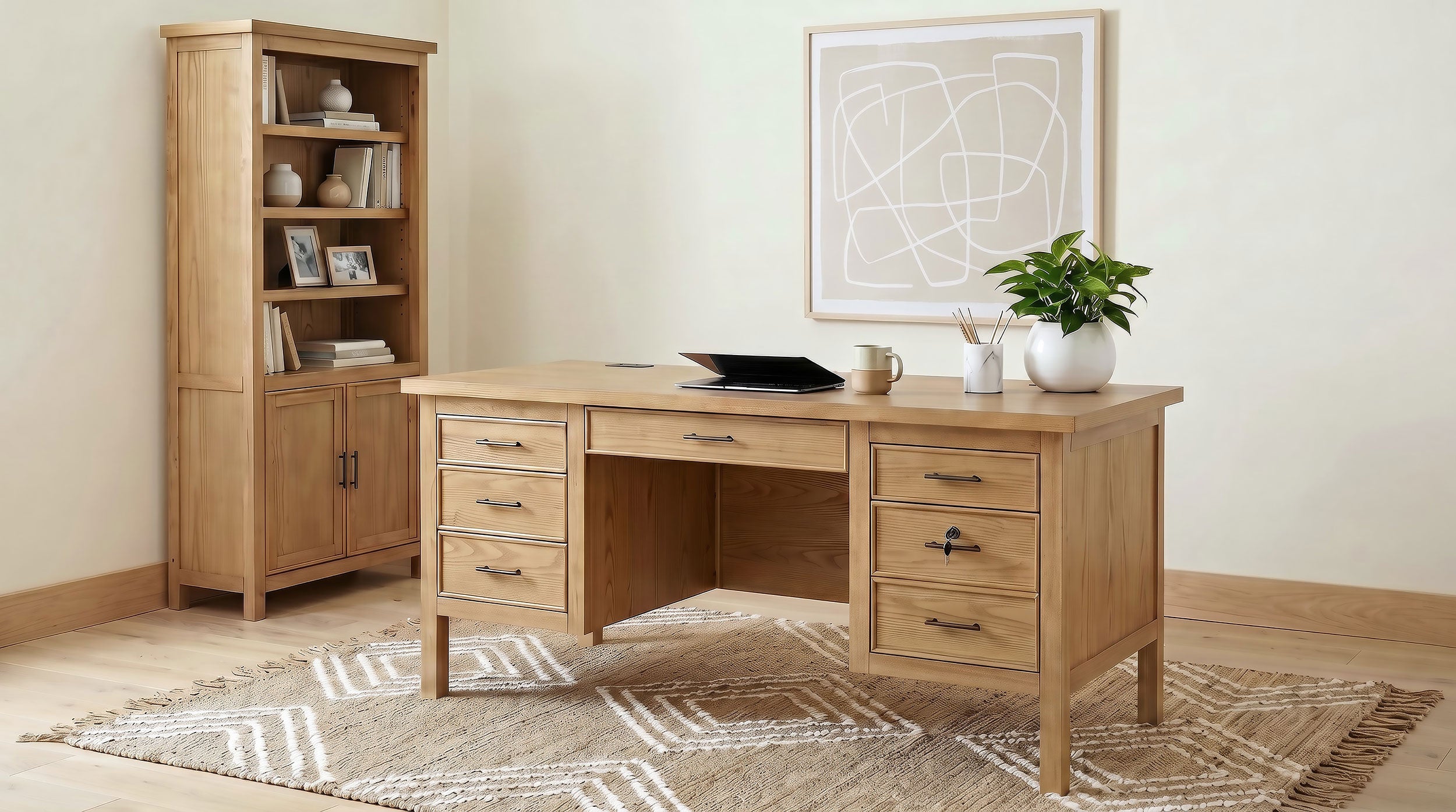 Vermes 66-inch 7-drawer Computer Desk with Power Outlet Light Ash — view 16