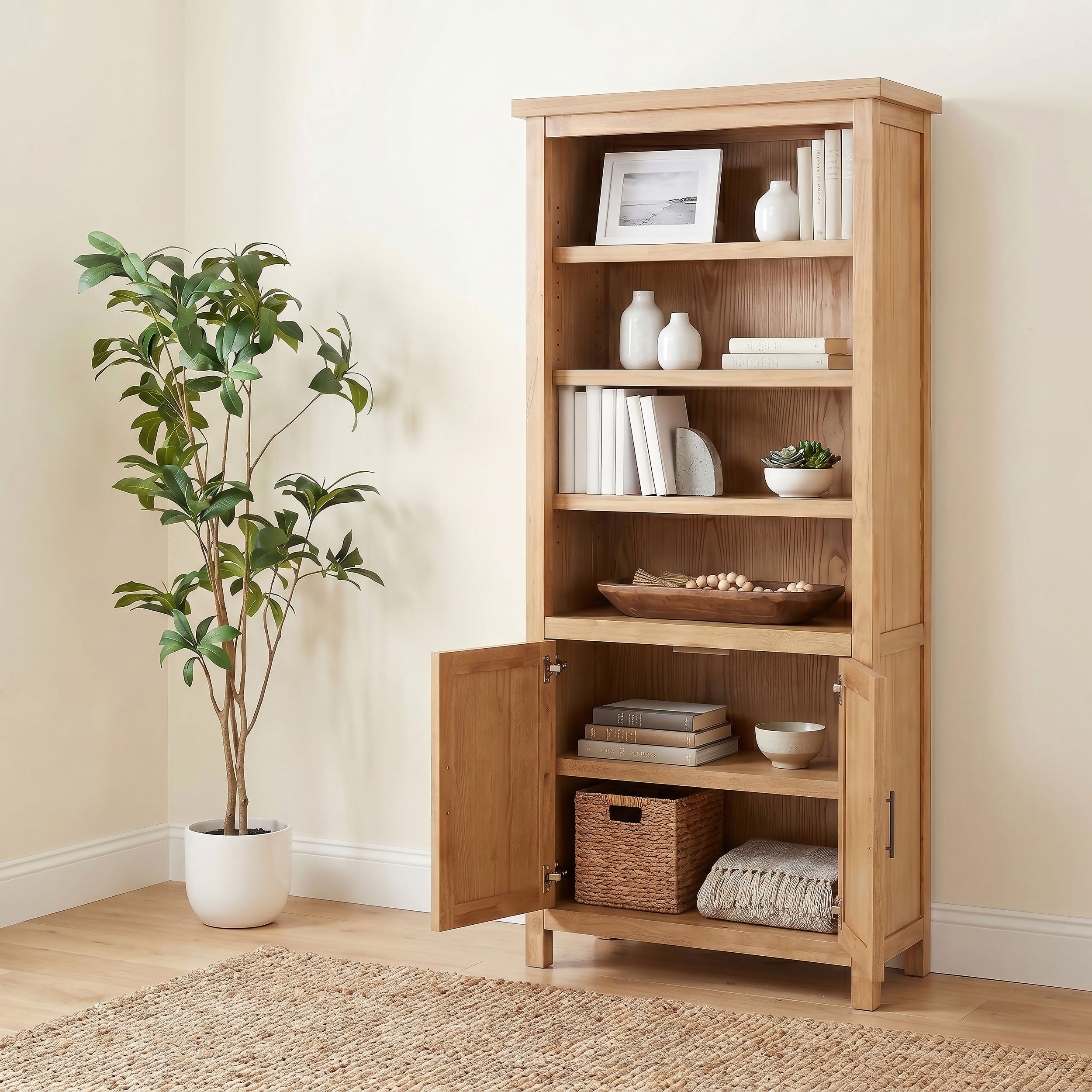 Vermes 72-inch 2-door Home Office Cabinet Bookcase Light Ash — view 1