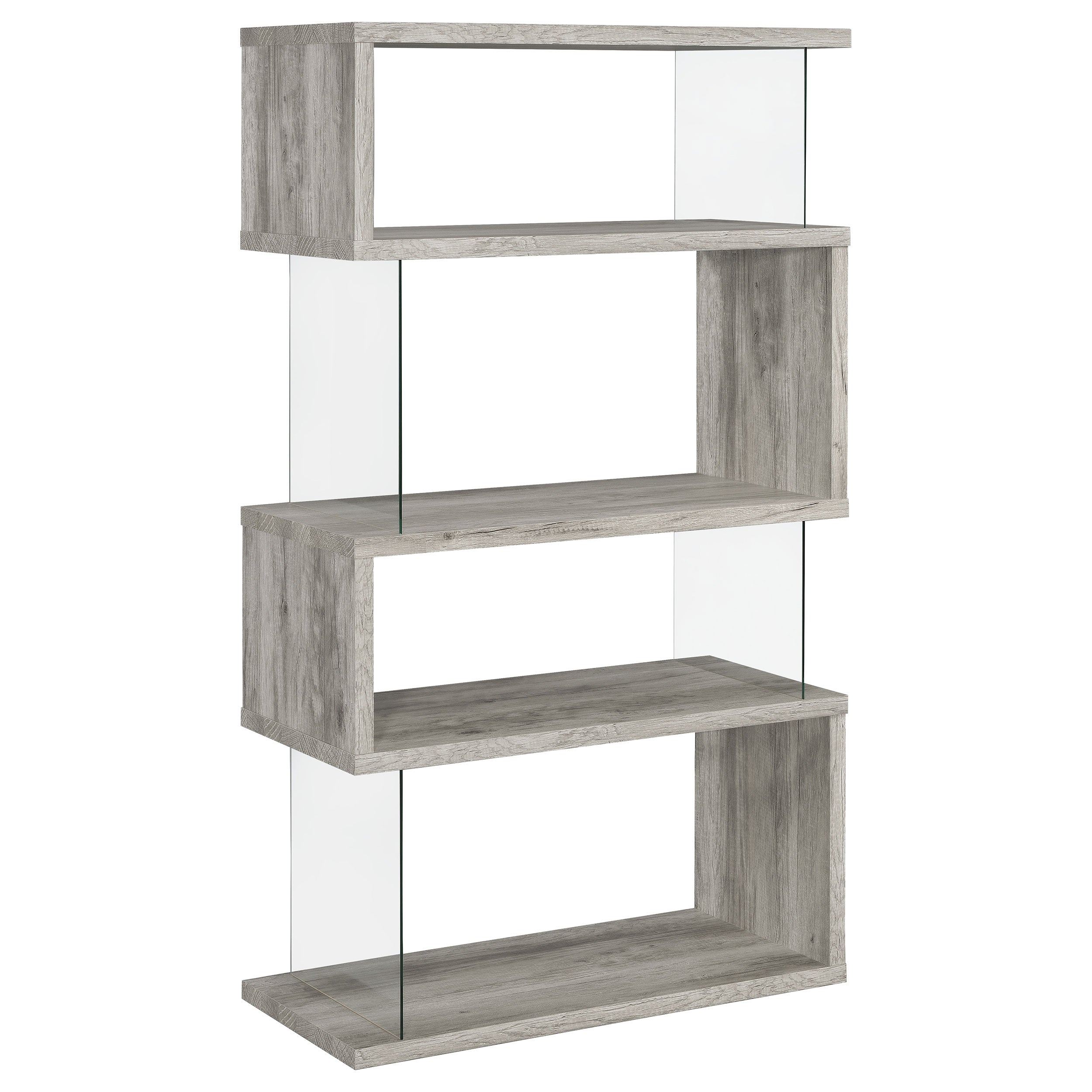 Emelle 63-inch 4-shelf Glass Panel Bookshelf Grey Driftwood — view 1