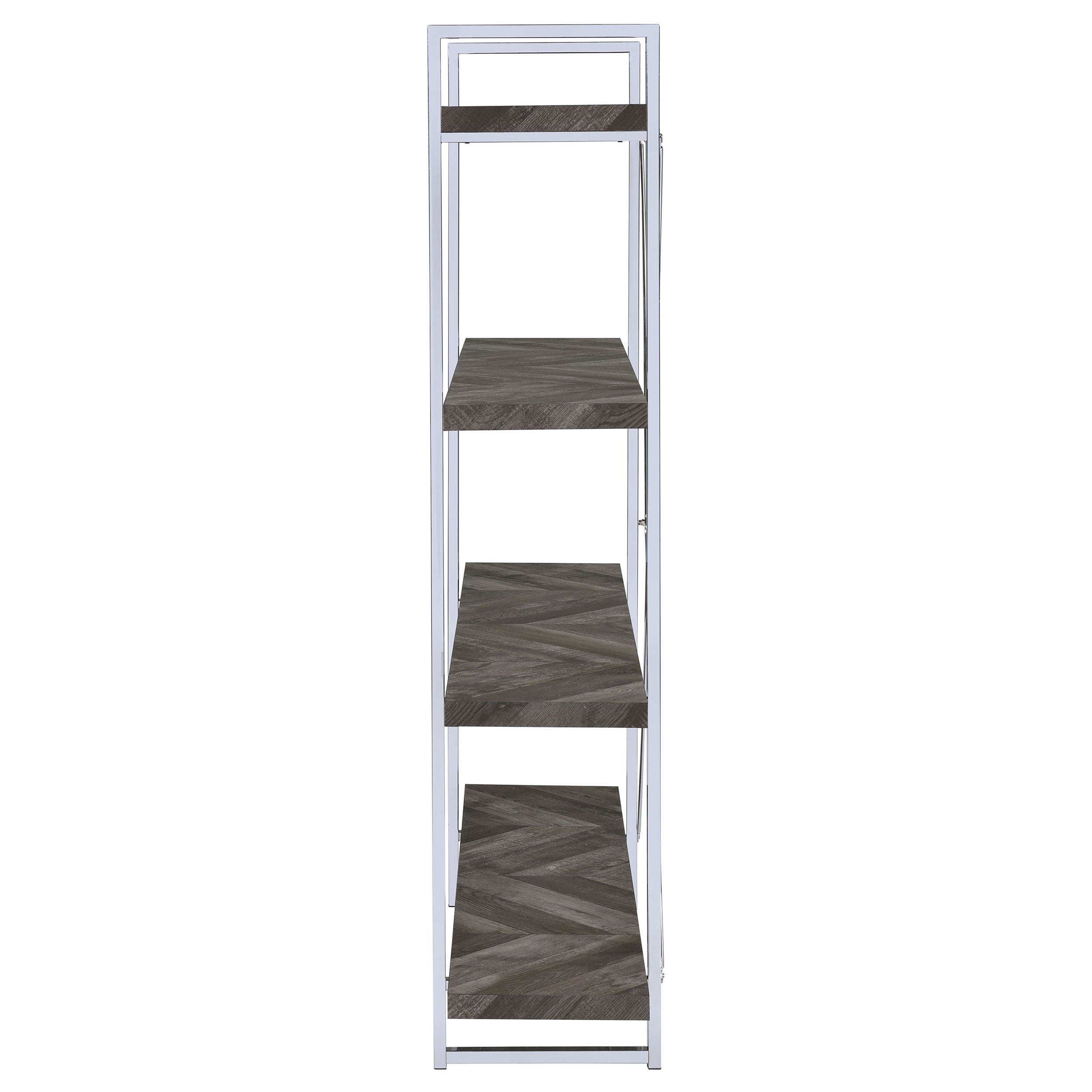 Grimma 63-inch 4-shelf Bookshelf Rustic Grey and Chrome — view 5