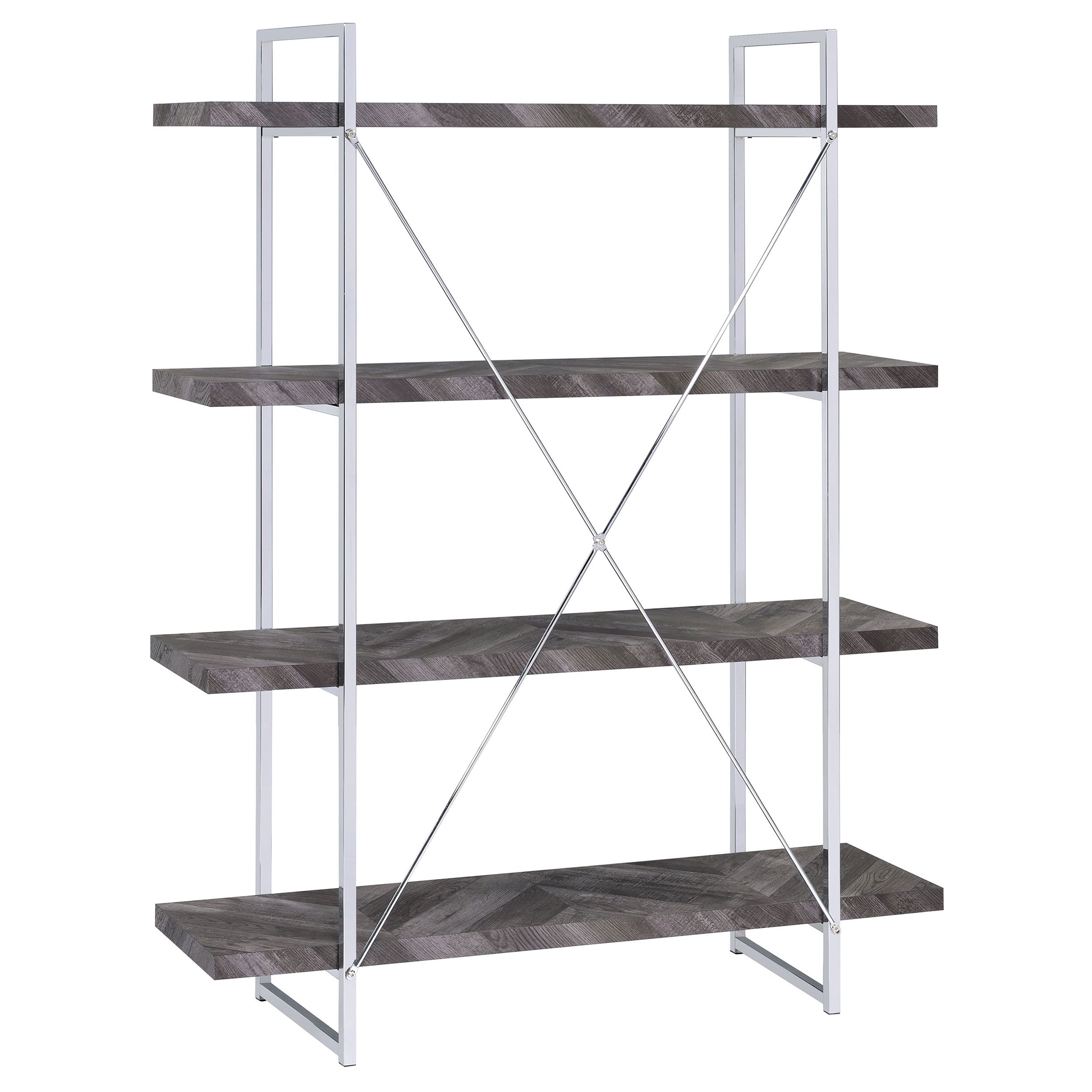 Grimma 63-inch 4-shelf Bookshelf Rustic Grey and Chrome — view 6