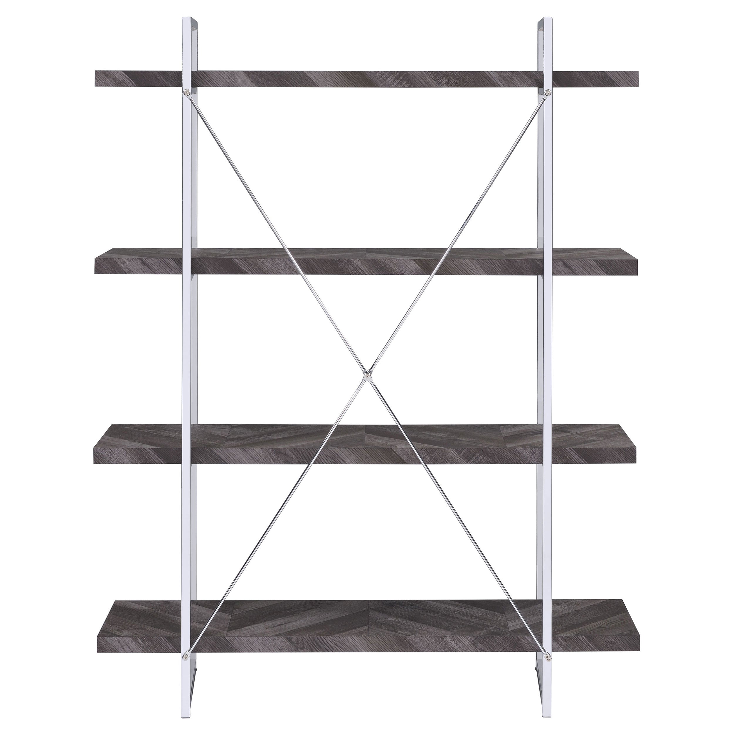 Grimma 63-inch 4-shelf Bookshelf Rustic Grey and Chrome — view 7