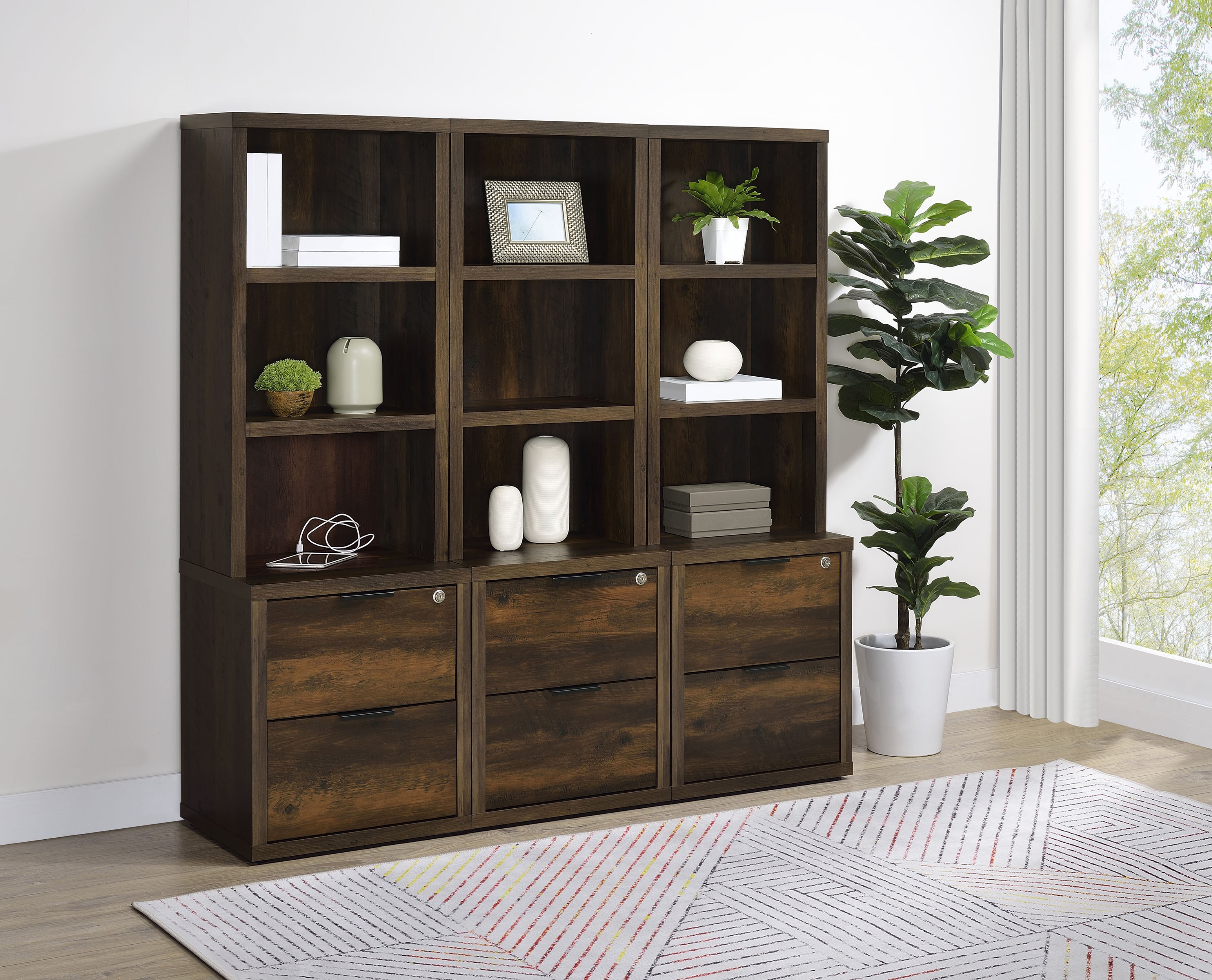 Westpark 3-piece Wall Unit Bookcase Set with USB Dark Pine — view 1