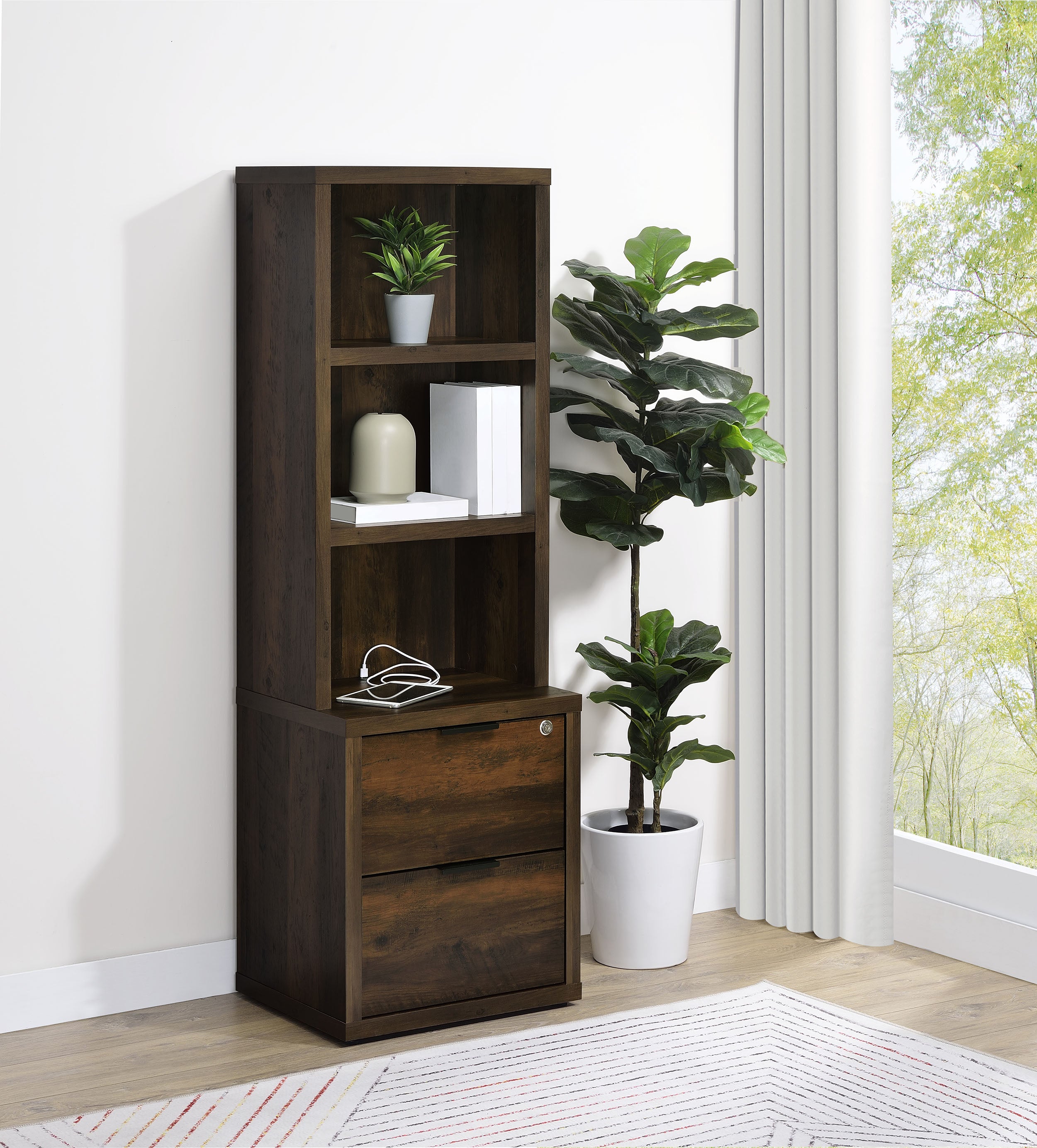 Westpark 3-shelf Bookcase USB and Lockable Drawer Dark Pine — view 2