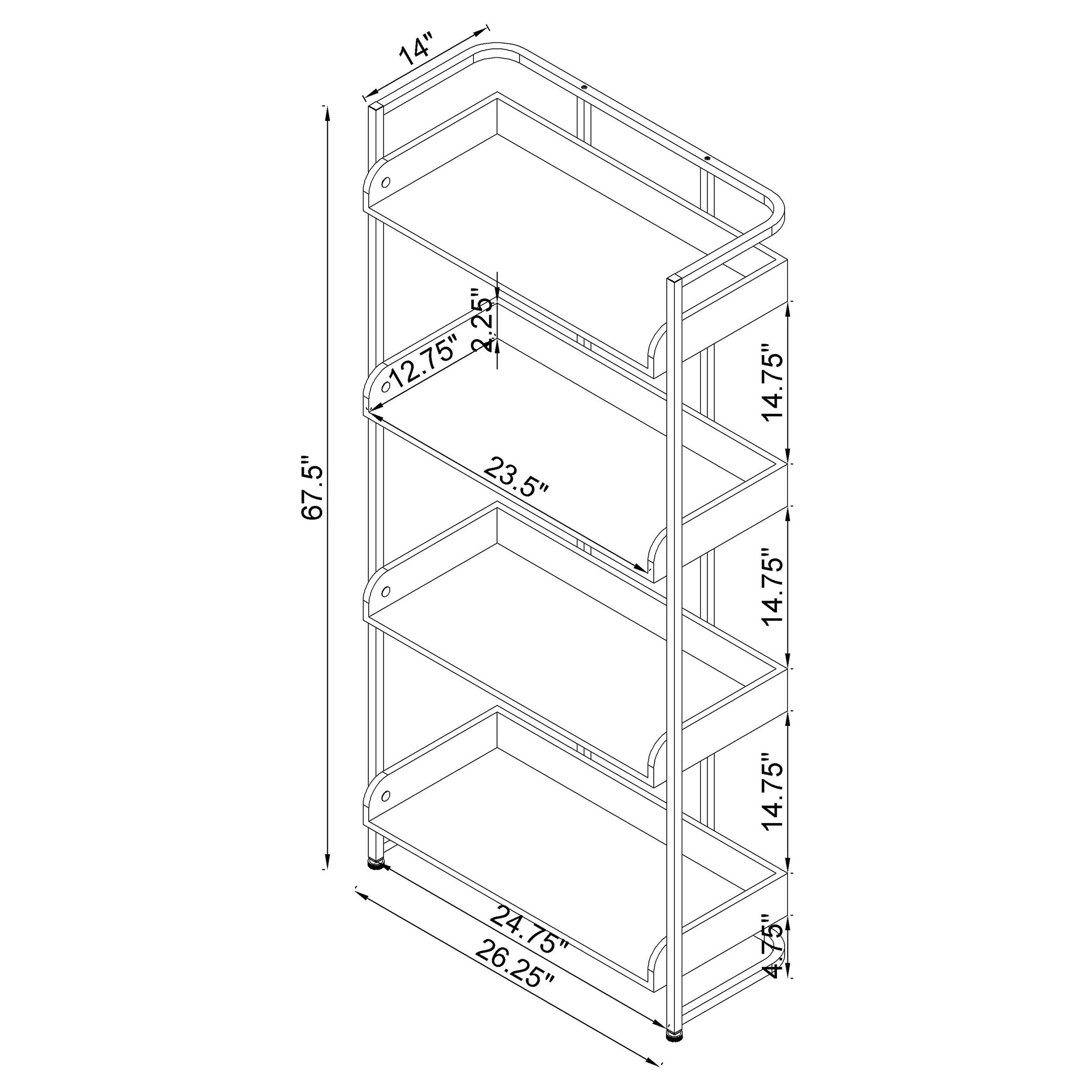 Ember 68-inch 4-shelf Bookshelf White High Gloss and Chrome — view 11