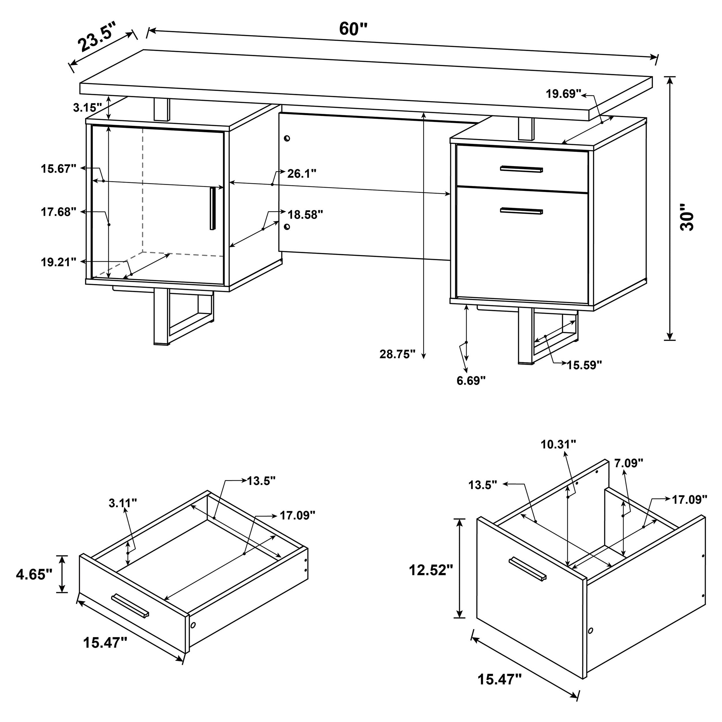 Lawtey 60-inch 2-drawer Computer Desk White High Gloss — view 13