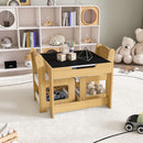 3 In 1 Kids Study Table & Chairs Set Multi Functional Activity Table With Detachable Blackboard Top - Natural Wood