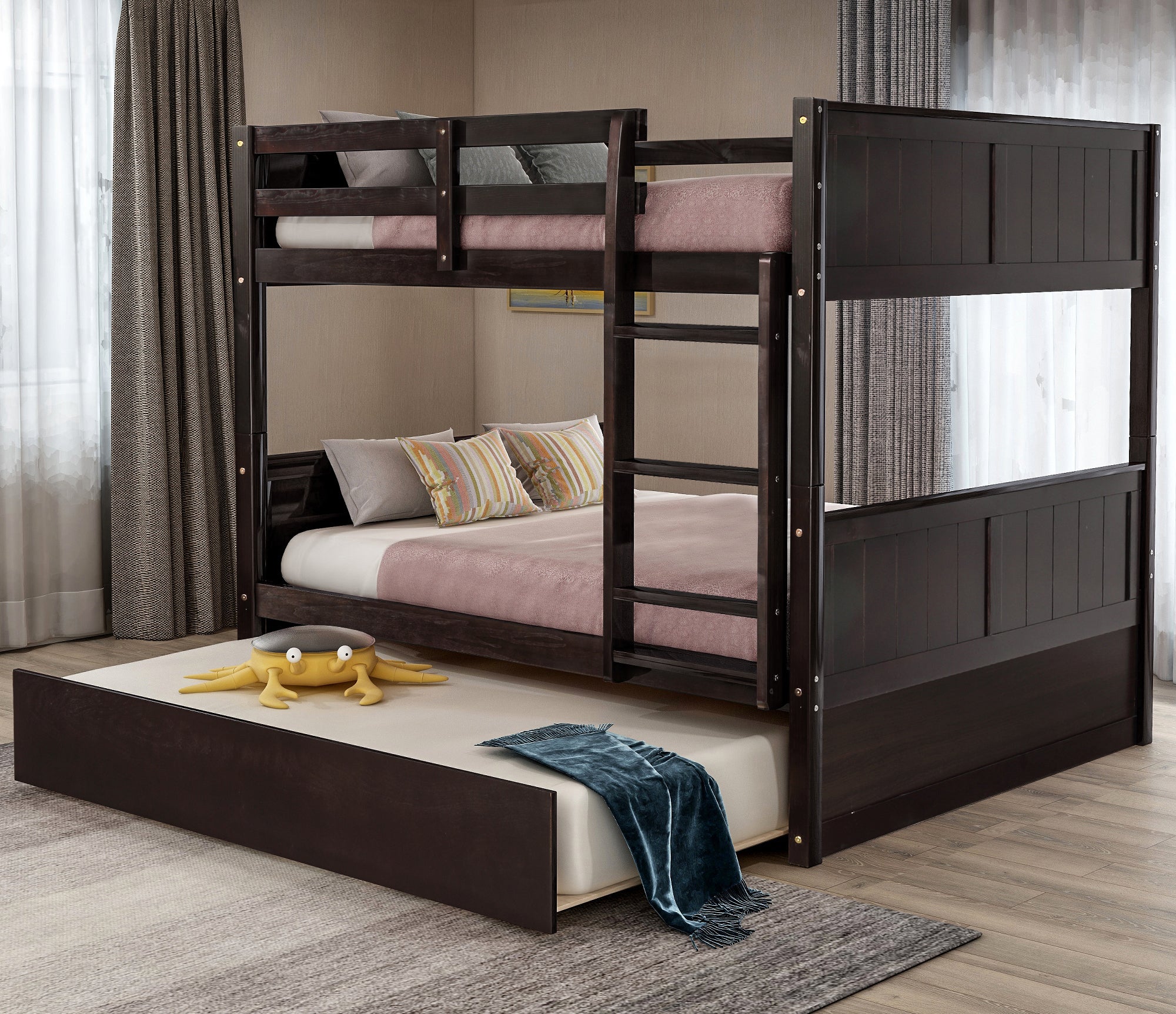 Full Over Full Bunk Bed with Twin Size Trundle, Espresso (old sku: LP000250AAP ) - Atlantic Fine Furniture Melbourne FL