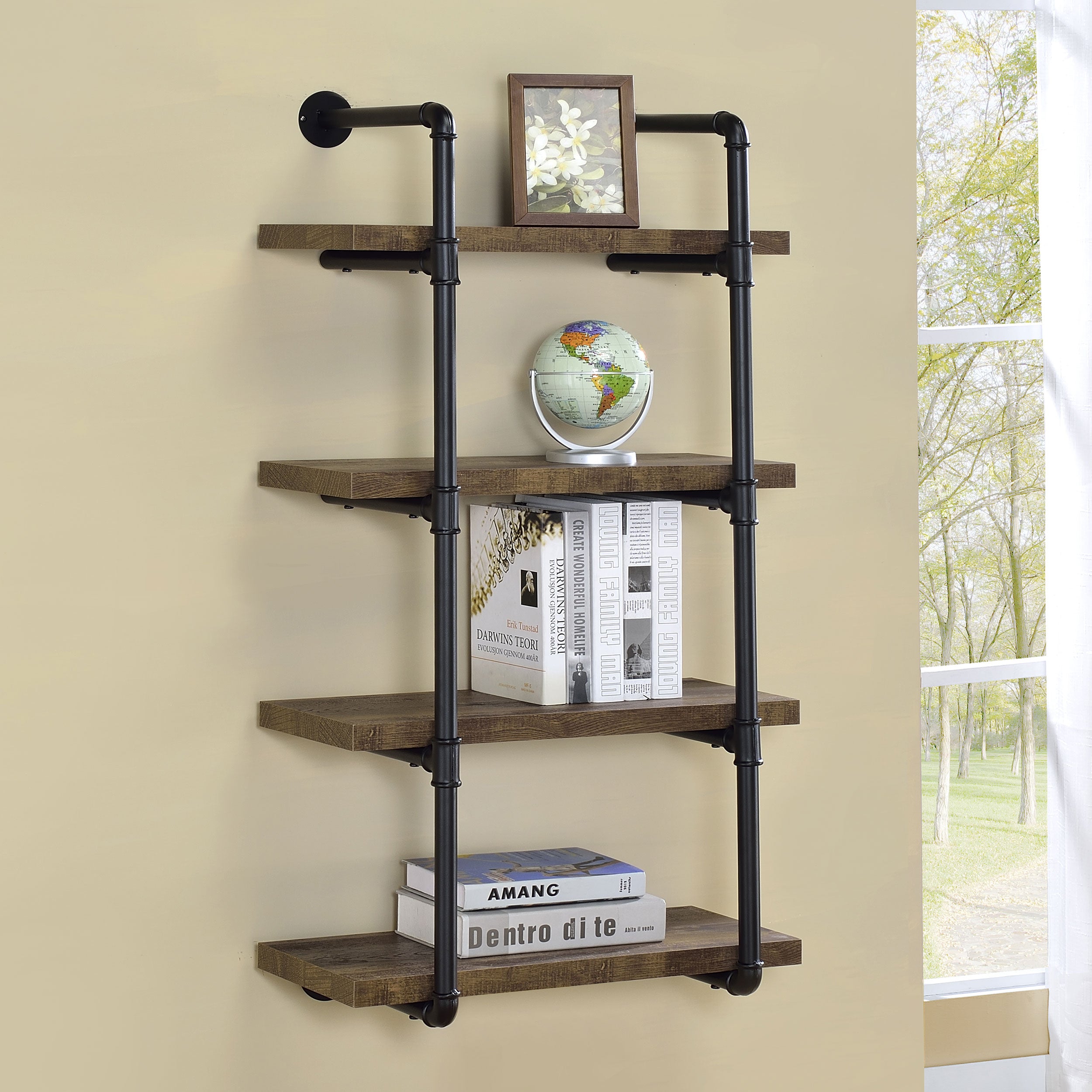 Elmcrest 24-inch 4-shelf Wall Bookshelf Rustic Oak — view 2