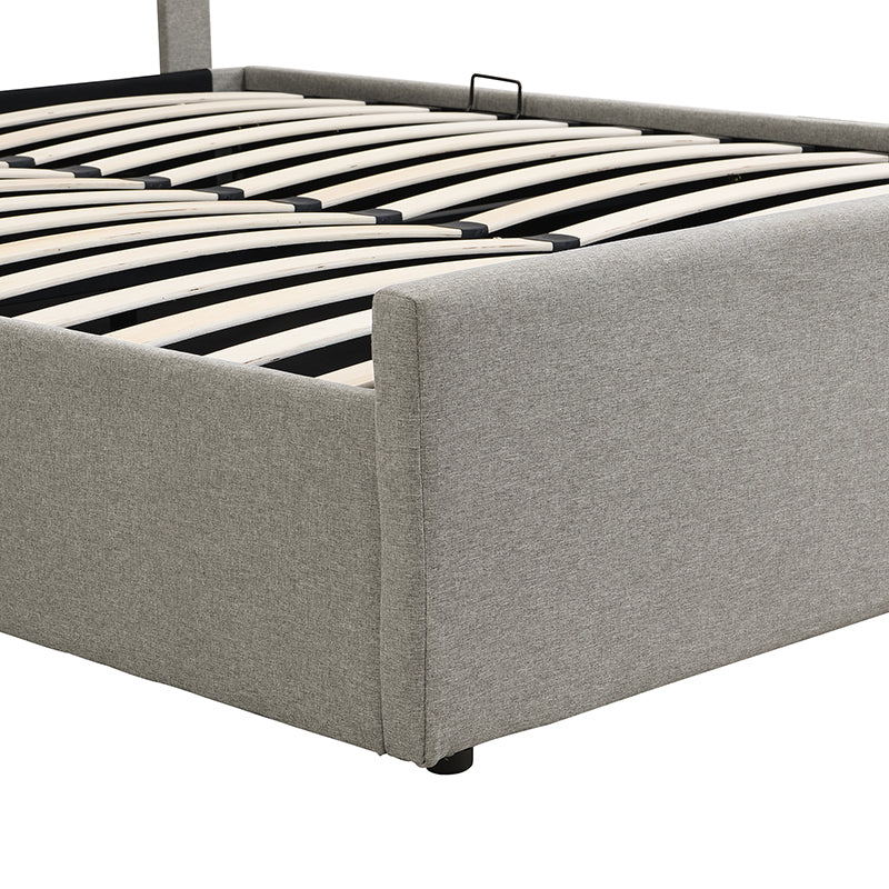 Queen Size Sleigh Bed with Side-Tilt Hydraulic Storage System, Linen Upholstery, Gray - Atlantic Fine Furniture Melbourne FL