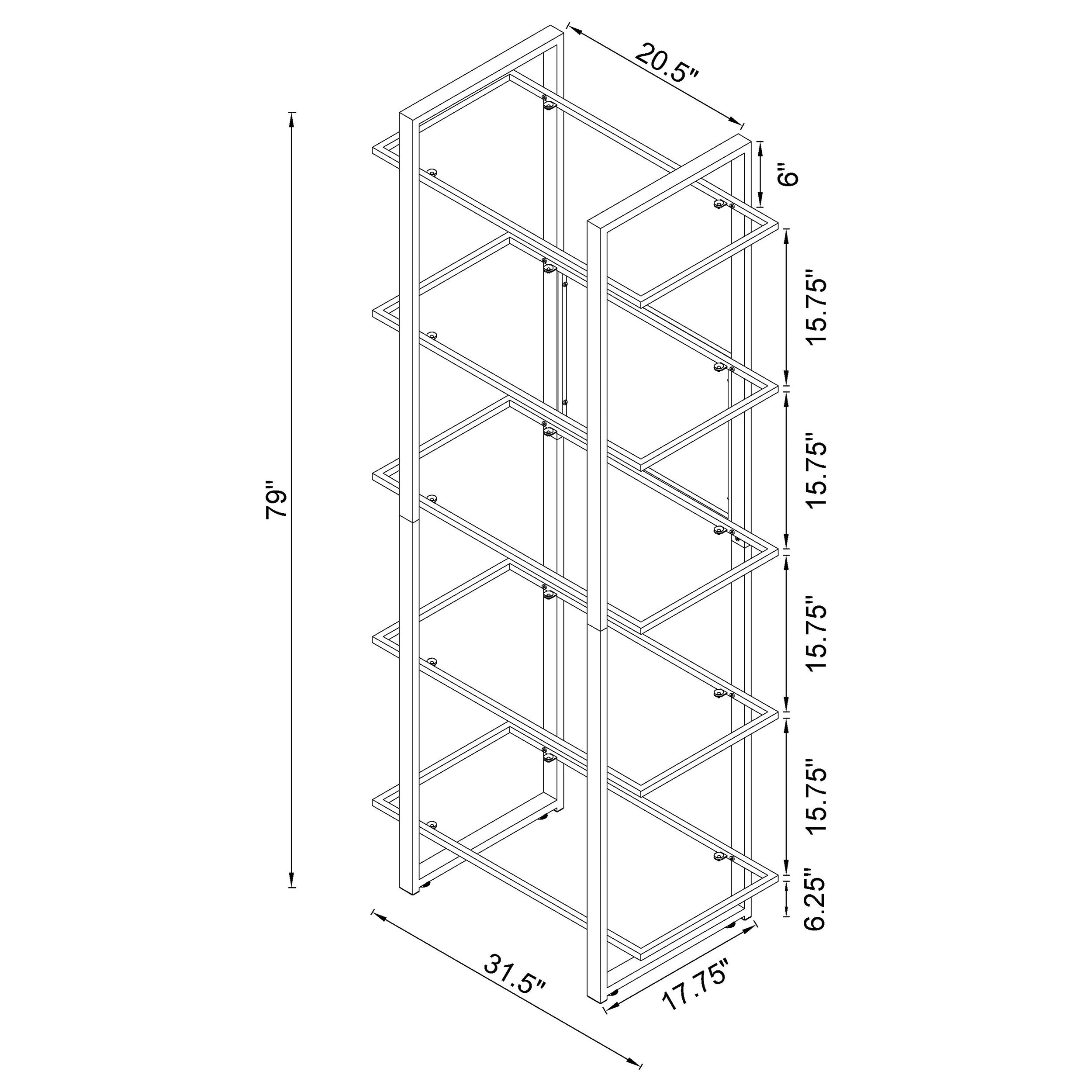 Hartford 79-inch 5-shelf Glass Bookshelf Chrome — view 10