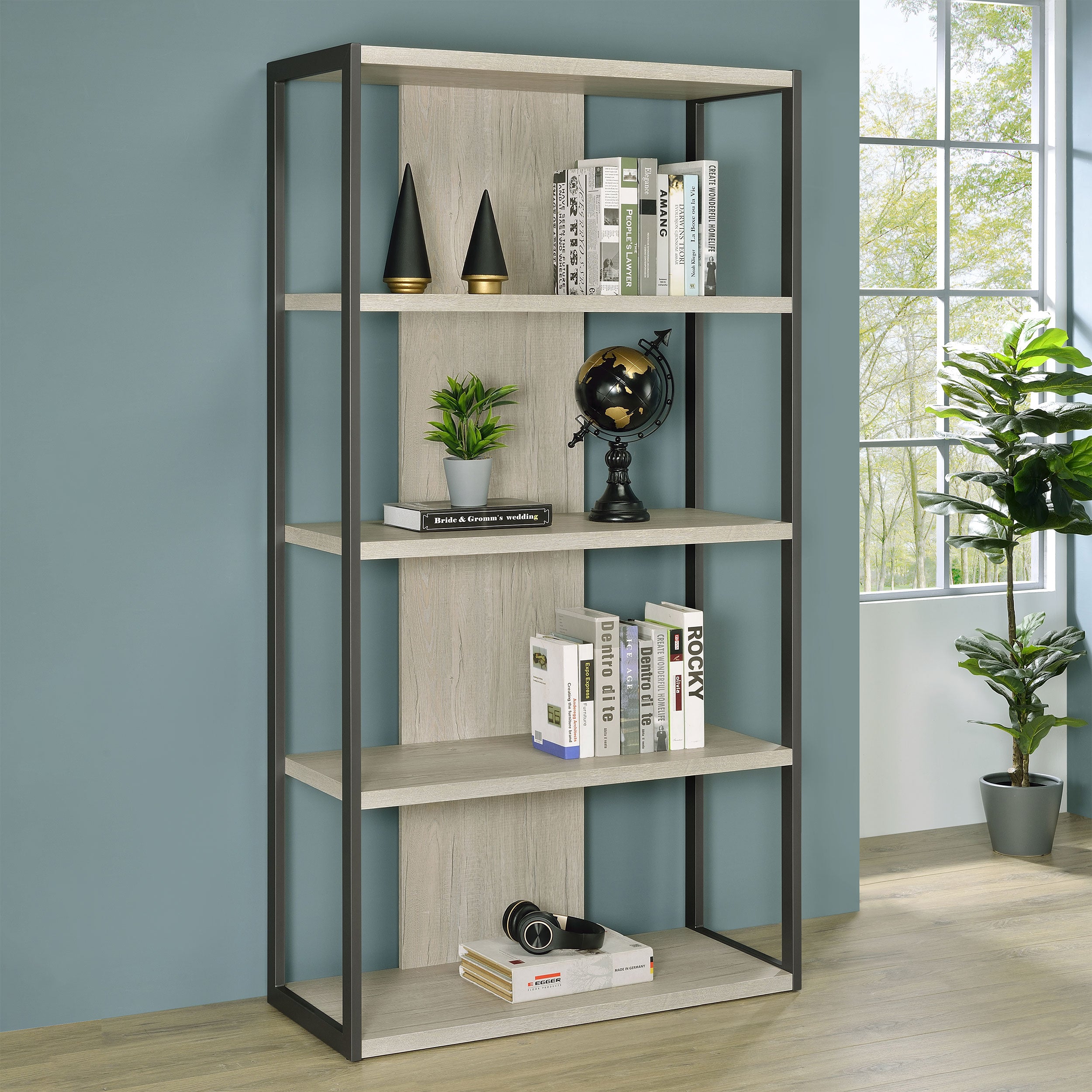 Loomis 72-inch 4-shelf Bookshelf Whitewashed Grey — view 2