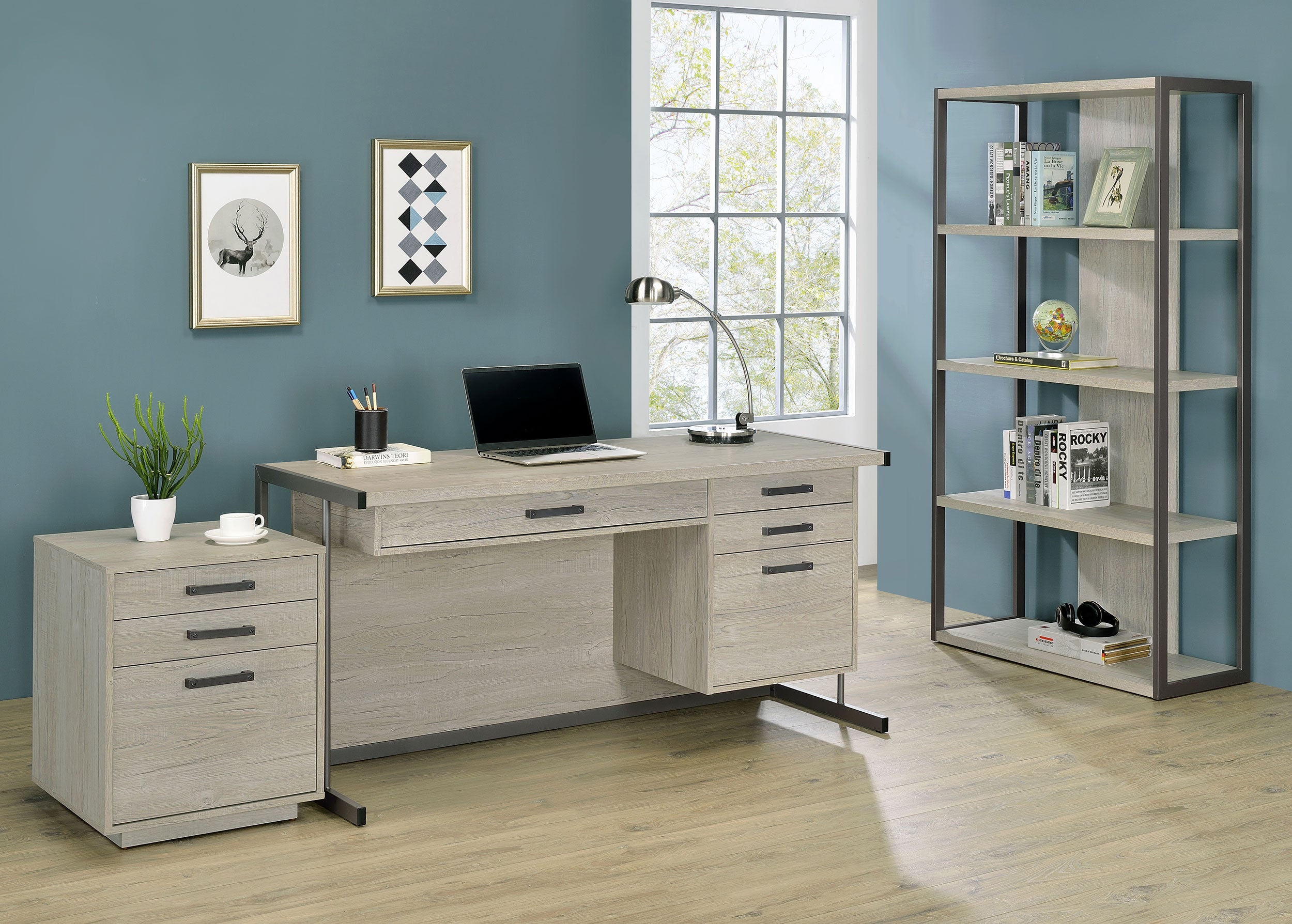 Loomis 72-inch 4-shelf Bookshelf Whitewashed Grey — view 12