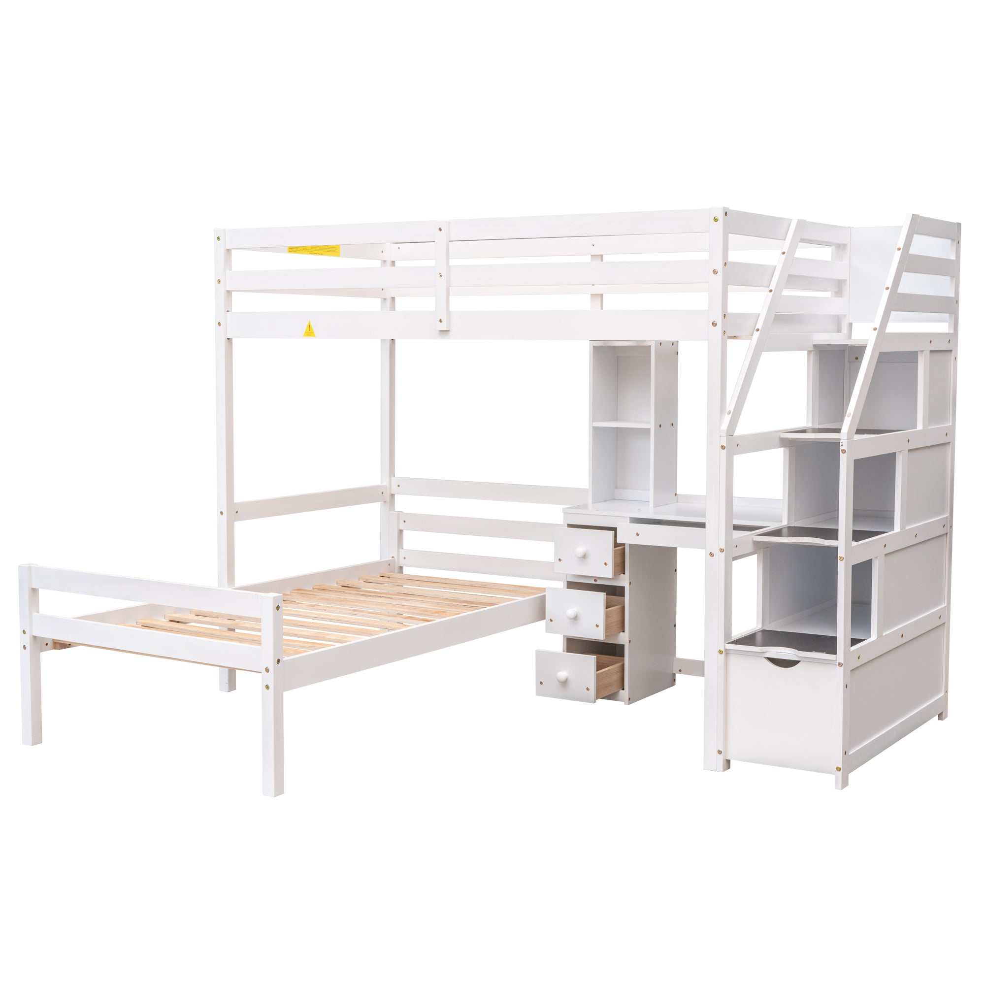Twin Size Loft Bed with a Stand-alone Bed, Storage Staircase, Desk, Shelves and Drawers, White - Atlantic Fine Furniture Melbourne FL