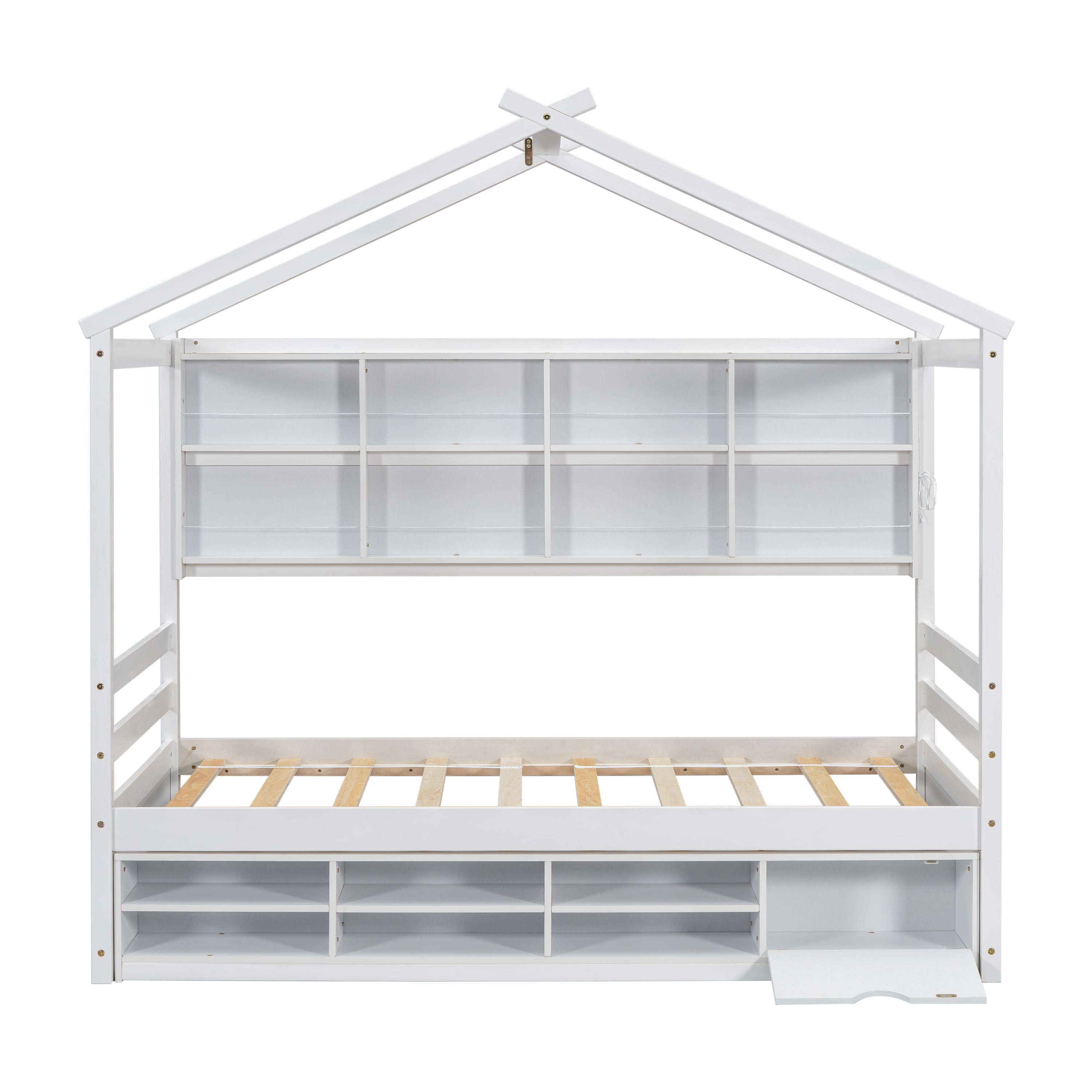 Twin House Bed with Roof Frame, Bedside-shelves, Under Bed Storage Unit,White - Atlantic Fine Furniture Melbourne FL