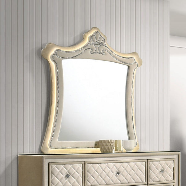 Lucienne - Mirror With LED - Beige Velvet