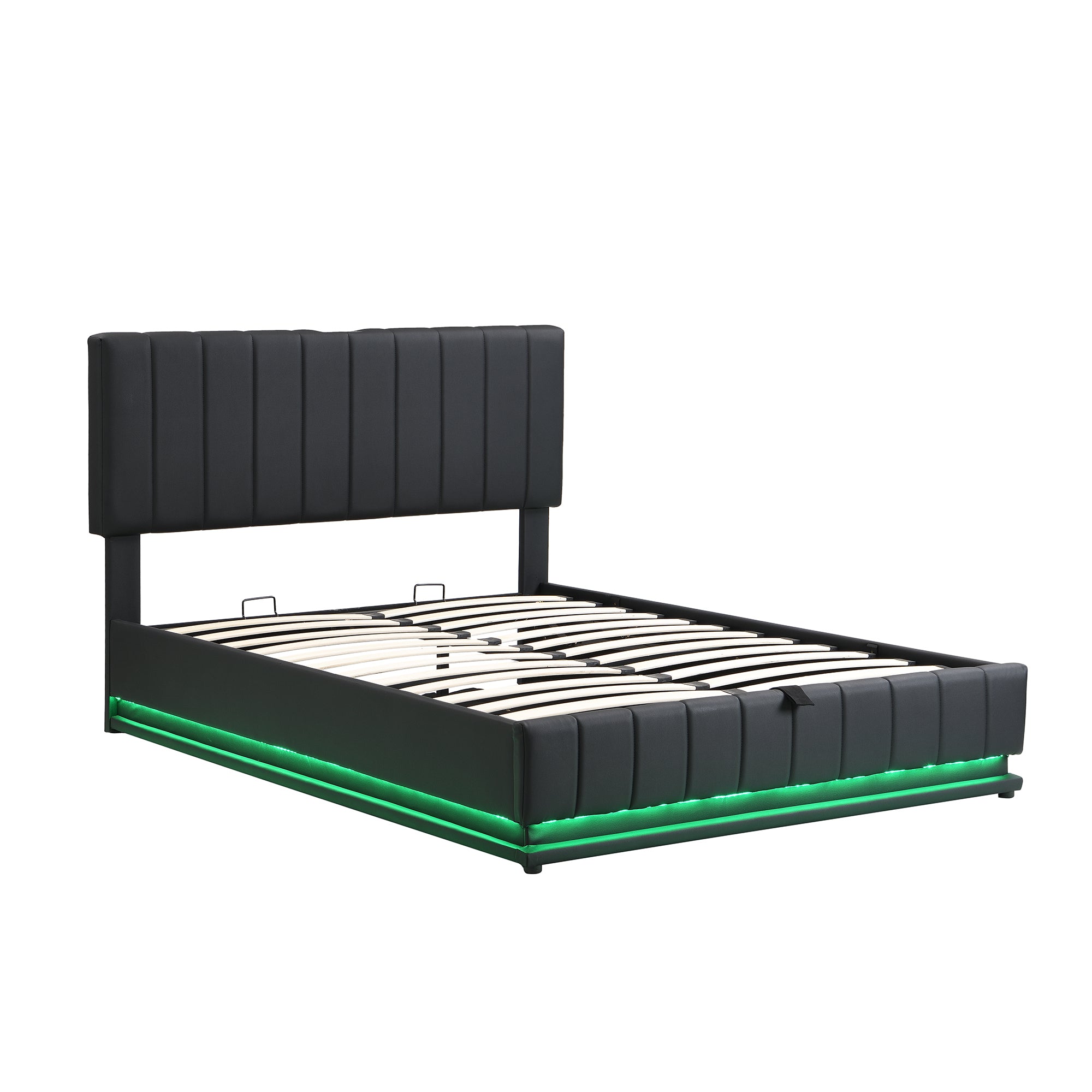 Full Size Upholstered Bed with Hydraulic Storage System and LED Light, Modern Platform Bed with Sockets and USB Ports, Black - Atlantic Fine Furniture Melbourne FL