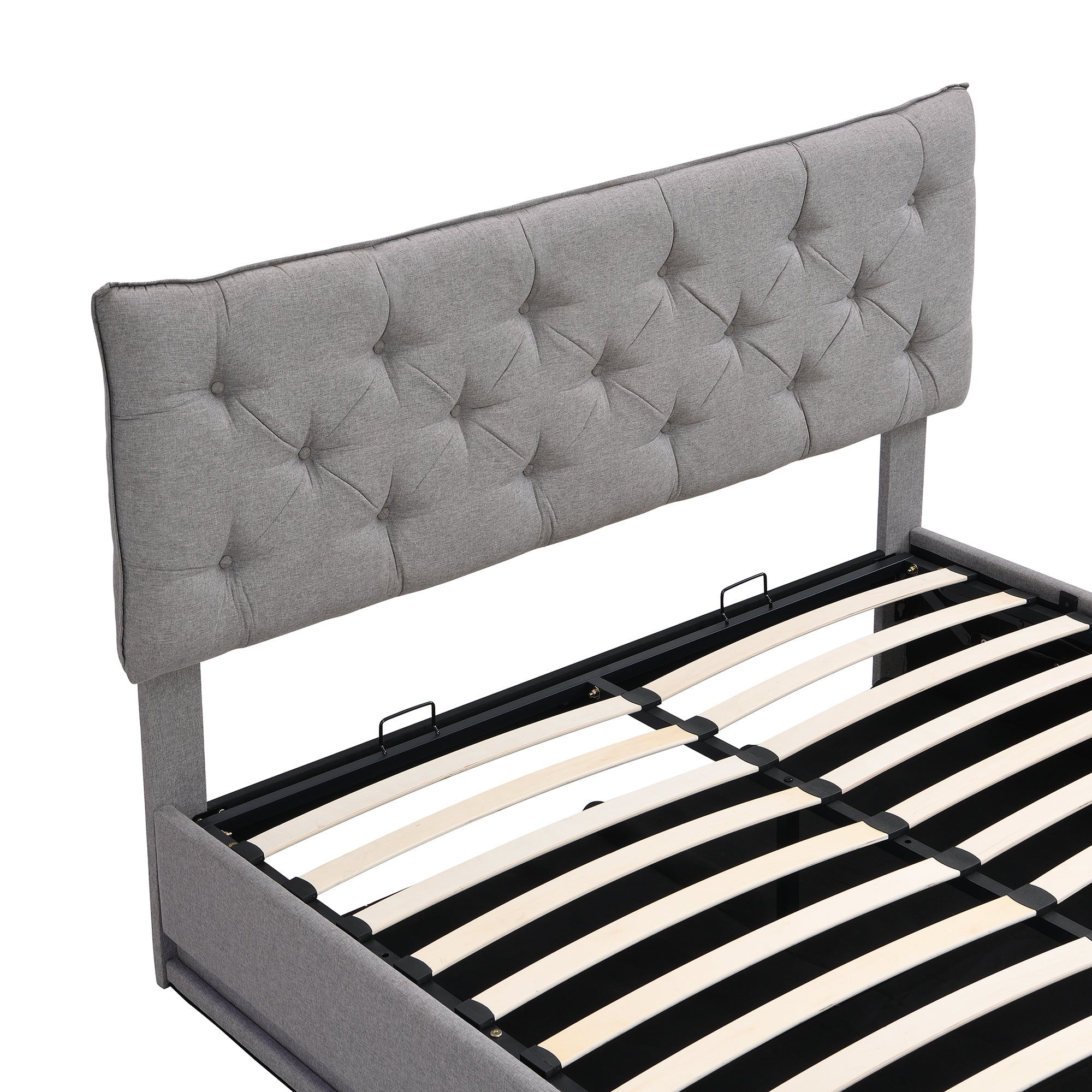 Queen Size Upholstered Bed with Hydraulic Storage System and LED Light, Modern Platform Bed with Button-tufted Design Headboard, Gray - Atlantic Fine Furniture Melbourne FL