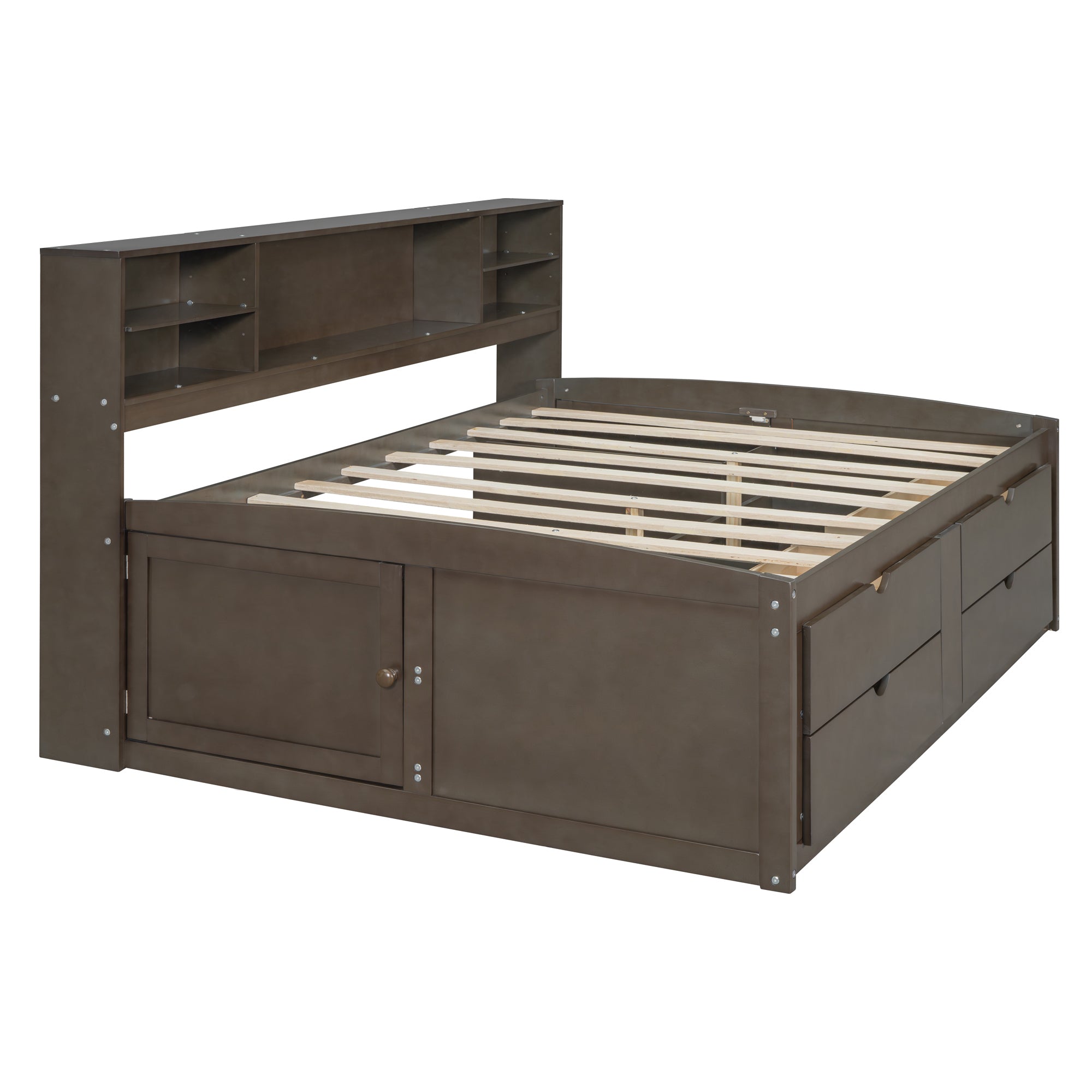 Full Size Wood Daybed with 2 Bedside Cabinets, Upper Shelves and 4 Drawers, Antique Brown - Atlantic Fine Furniture Melbourne FL