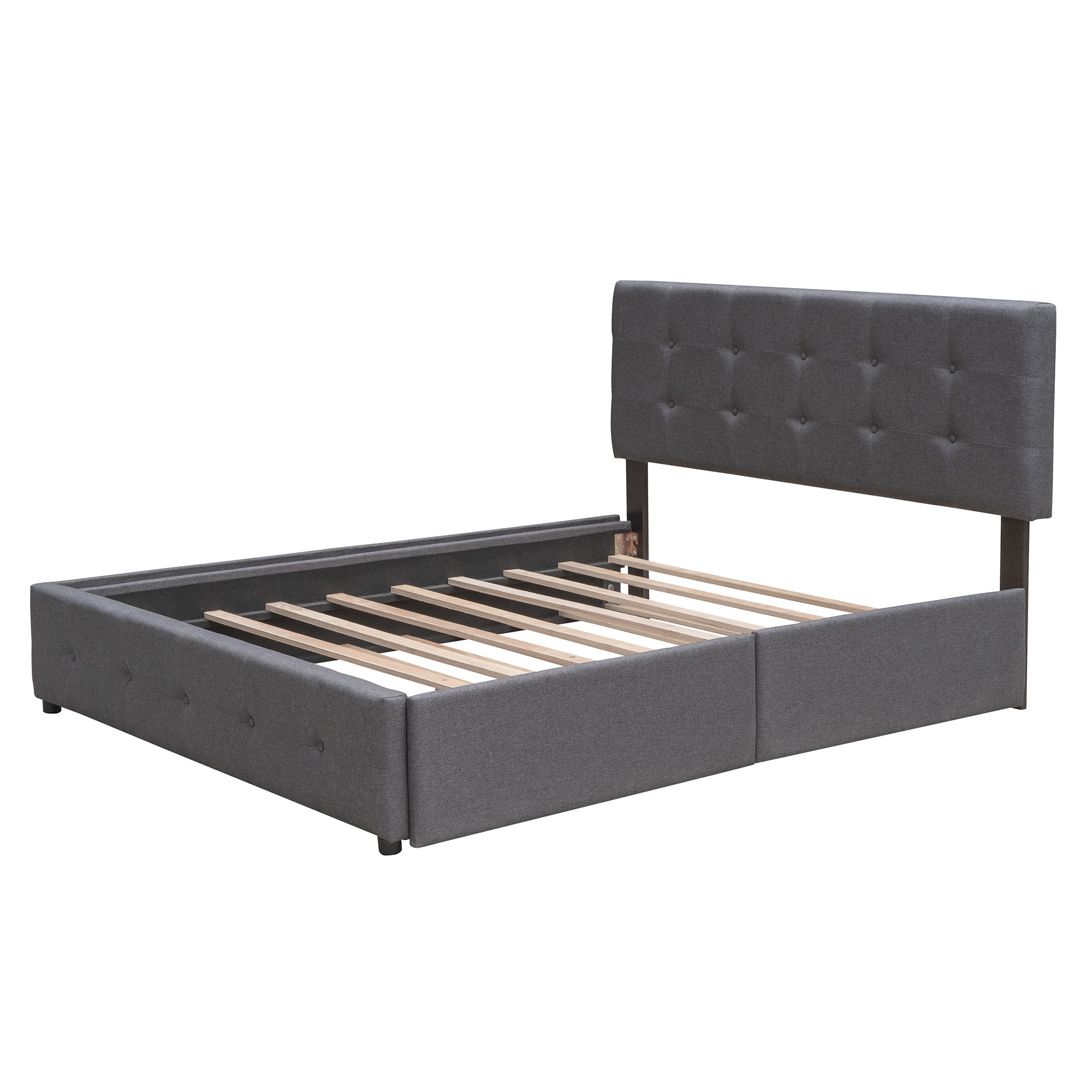 Upholstered Platform Bed with 2 Drawers and 1 Twin XL Trundle, Linen Fabric, Queen Size - Dark Gray(OLD SKU :LP000314AAE)